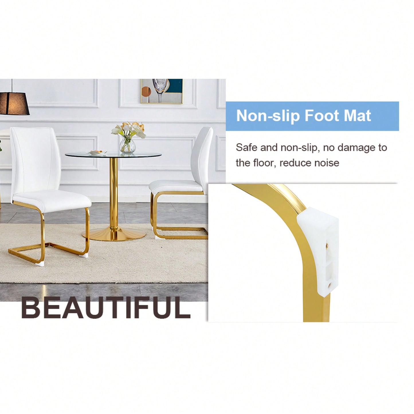 Set Of 4 Black PU High Resilience Dining Chairs With Gold Arched Metal Legs