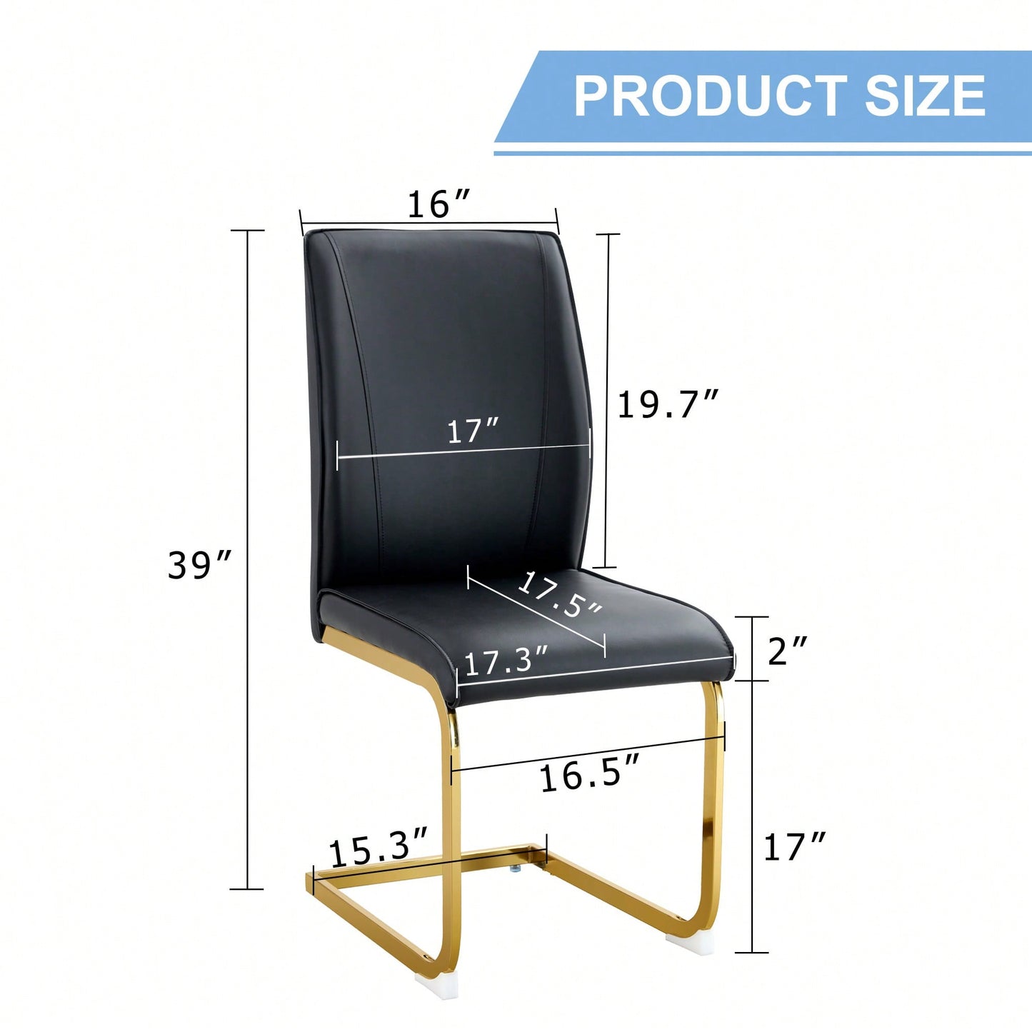 Set Of 4 Black PU High Resilience Dining Chairs With Gold Arched Metal Legs