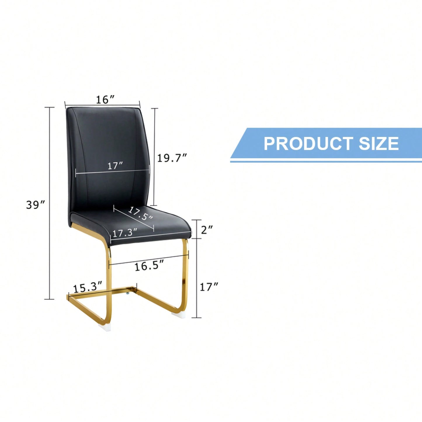 Set Of 4 Black PU High Resilience Dining Chairs With Gold Arched Metal Legs