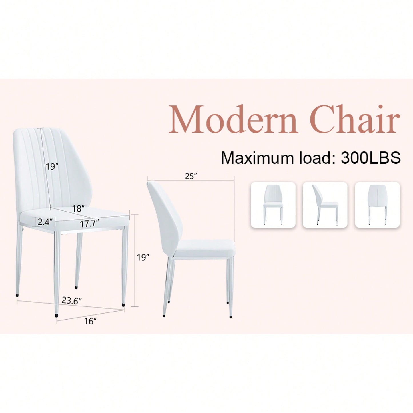 Set Of Four Modern White PU Dining Chairs With Silver Metal Legs For Restaurants And Cafes
