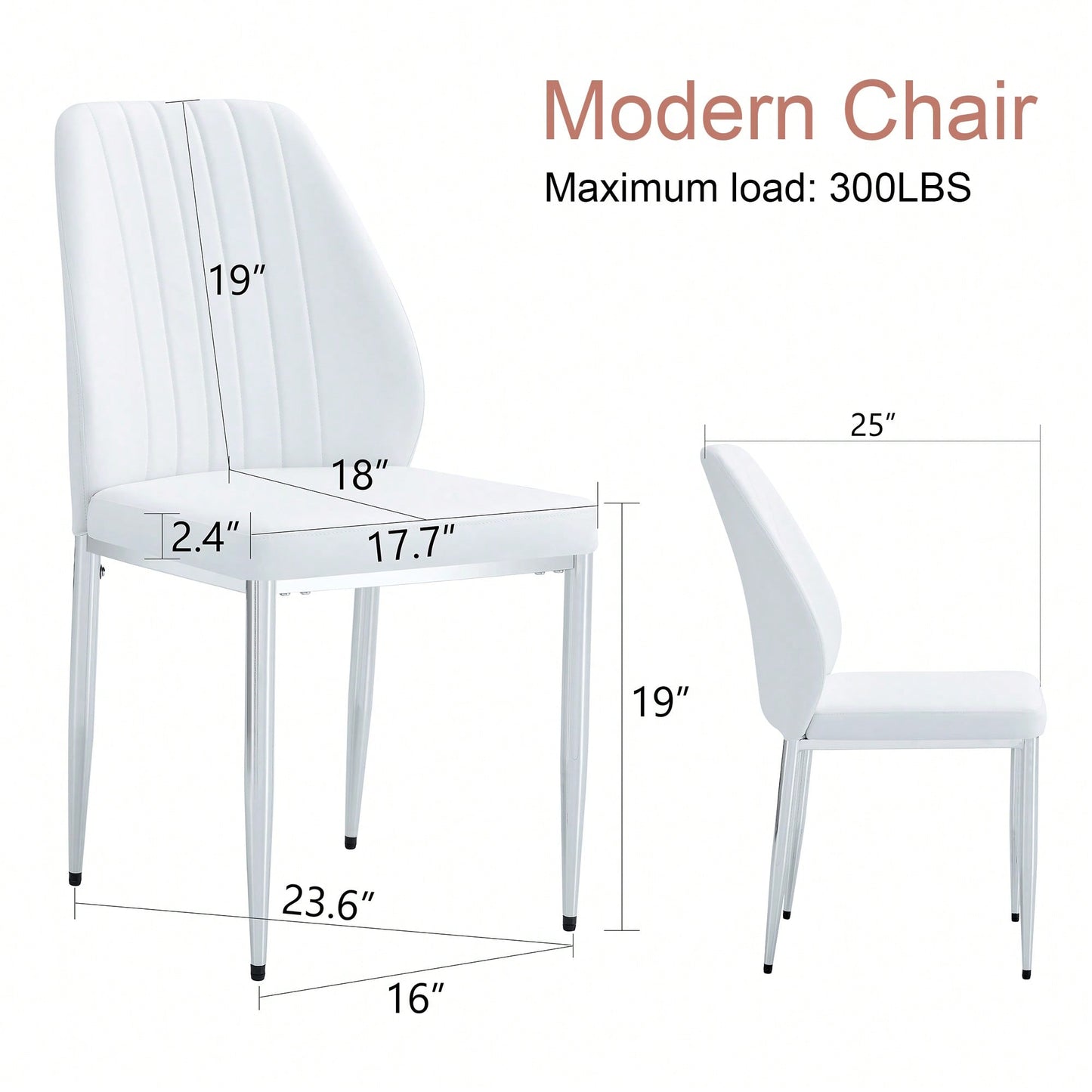 Set Of Four Modern White PU Dining Chairs With Silver Metal Legs For Restaurants And Cafes