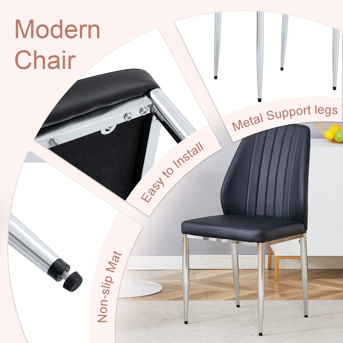 Set Of Four Modern White PU Dining Chairs With Silver Metal Legs For Restaurants And Cafes