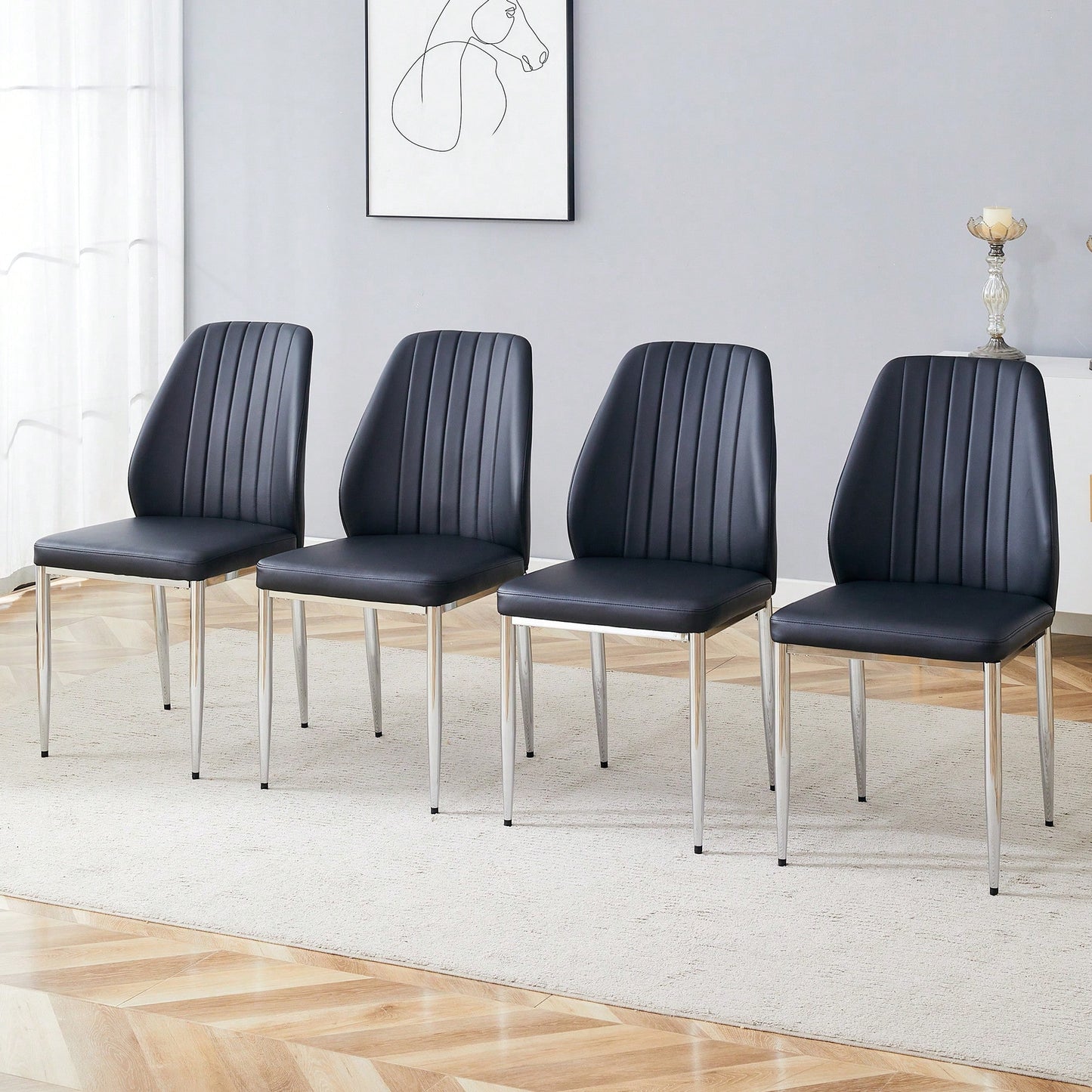 Set Of Four Modern White PU Dining Chairs With Silver Metal Legs For Restaurants And Cafes