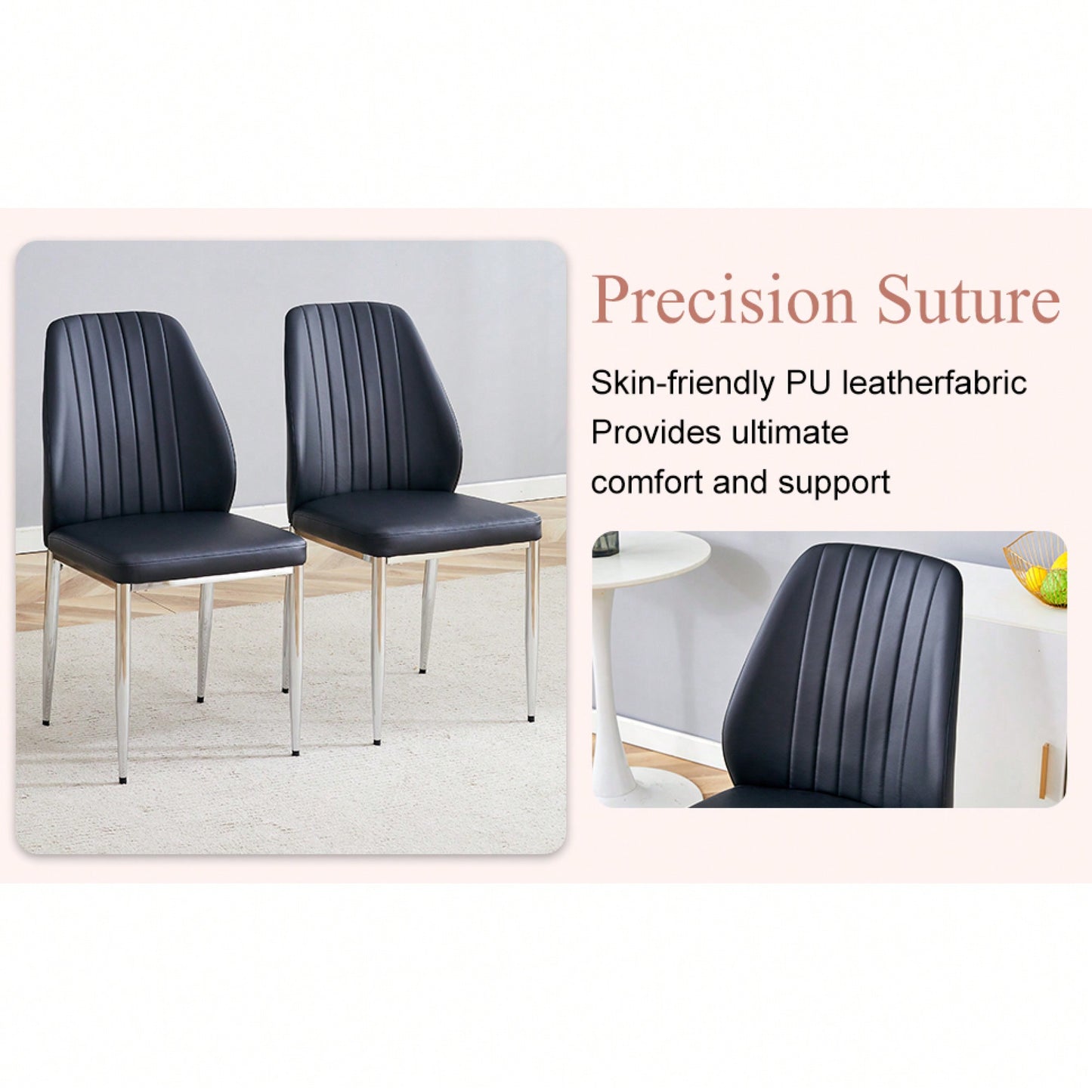 Set Of Four Modern White PU Dining Chairs With Silver Metal Legs For Restaurants And Cafes