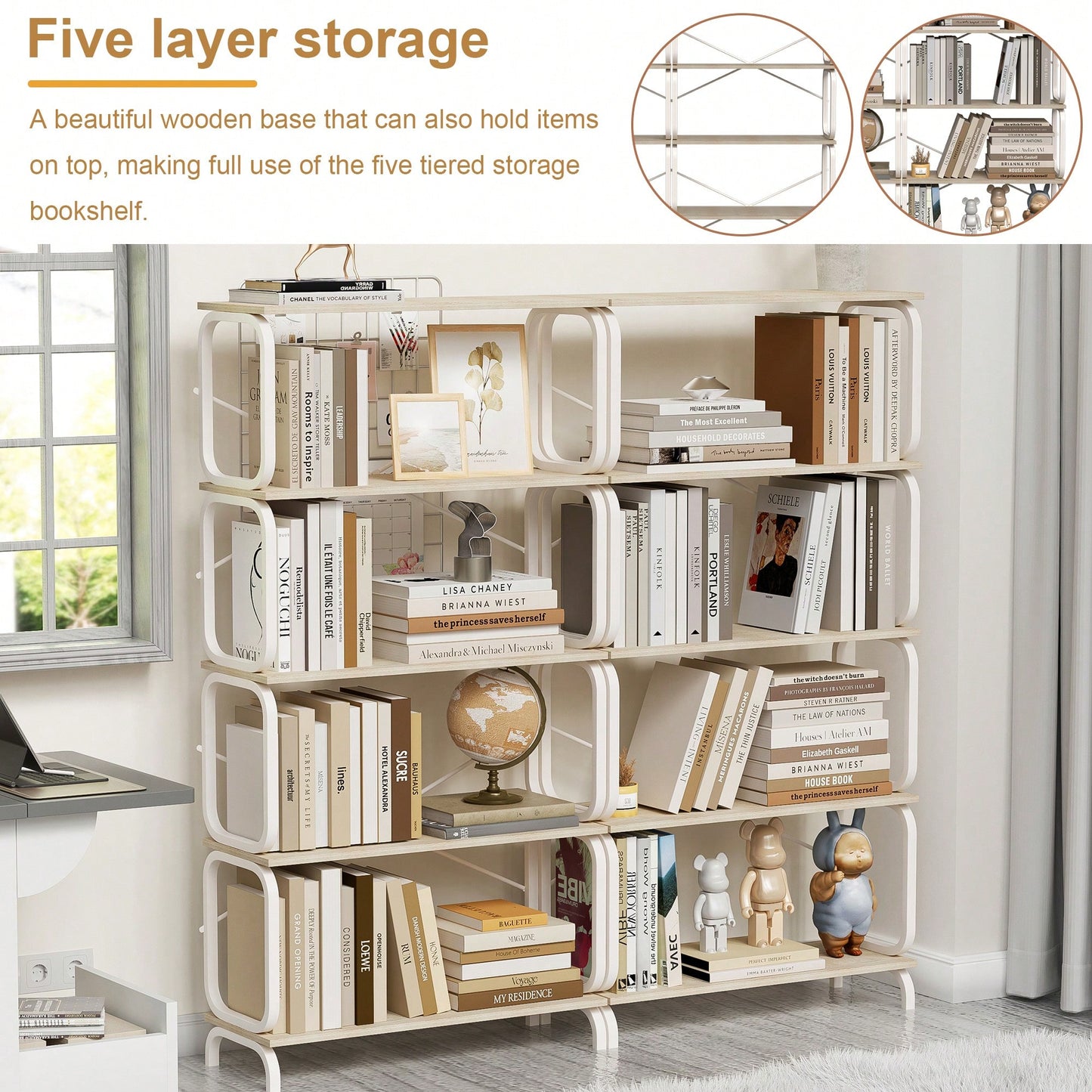 5 Tier Vintage Industrial Style Bookshelf With Metal Frame For Home Office And Living Room Rustic Brown Open Shelves