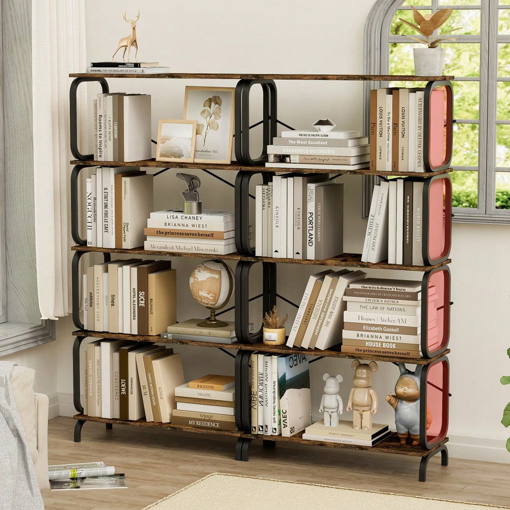 5 Tier Vintage Industrial Style Bookshelf With Metal Frame For Home Office And Living Room Rustic Brown Open Shelves