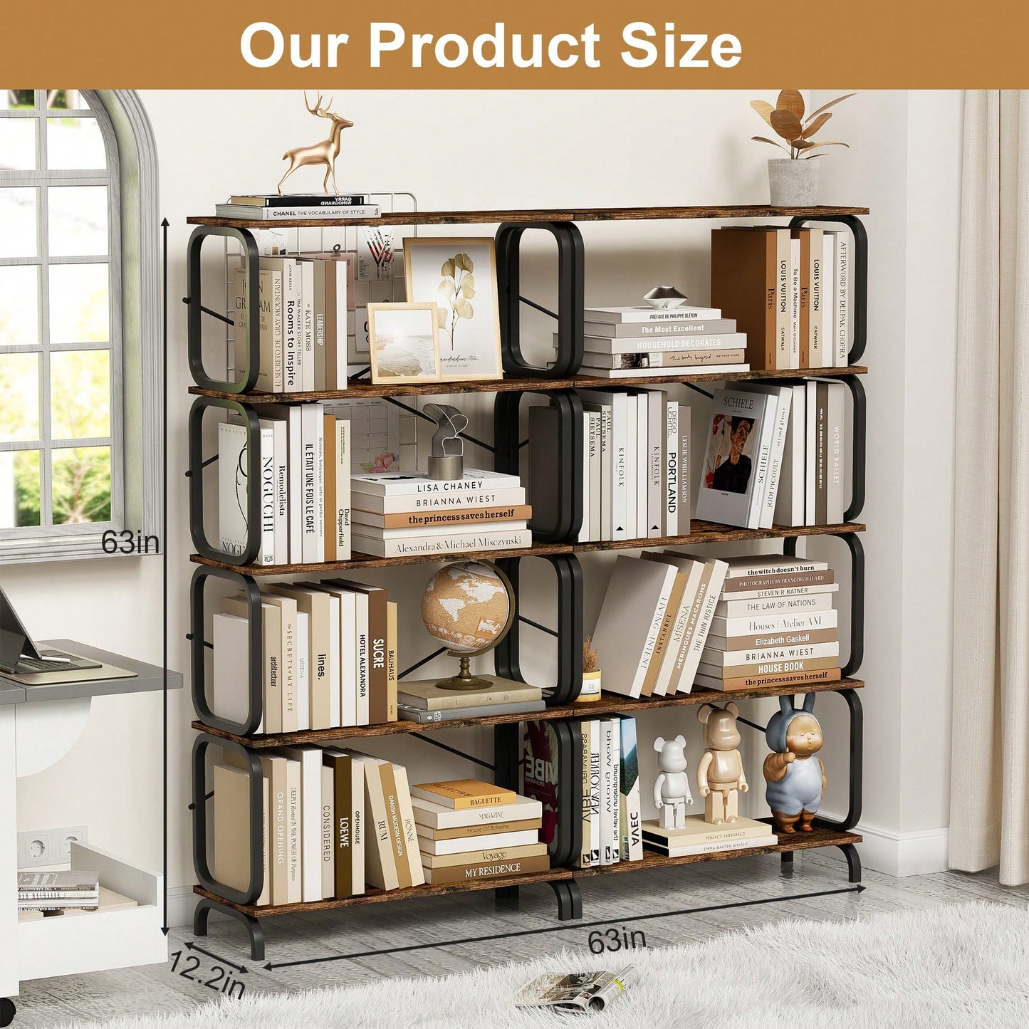 5 Tier Vintage Industrial Style Bookshelf With Metal Frame For Home Office And Living Room Rustic Brown Open Shelves