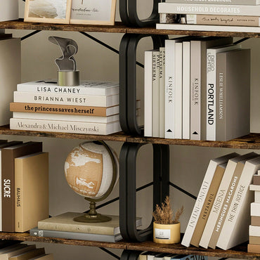 5 Tier Vintage Industrial Style Bookshelf With Metal Frame For Home Office And Living Room Rustic Brown Open Shelves