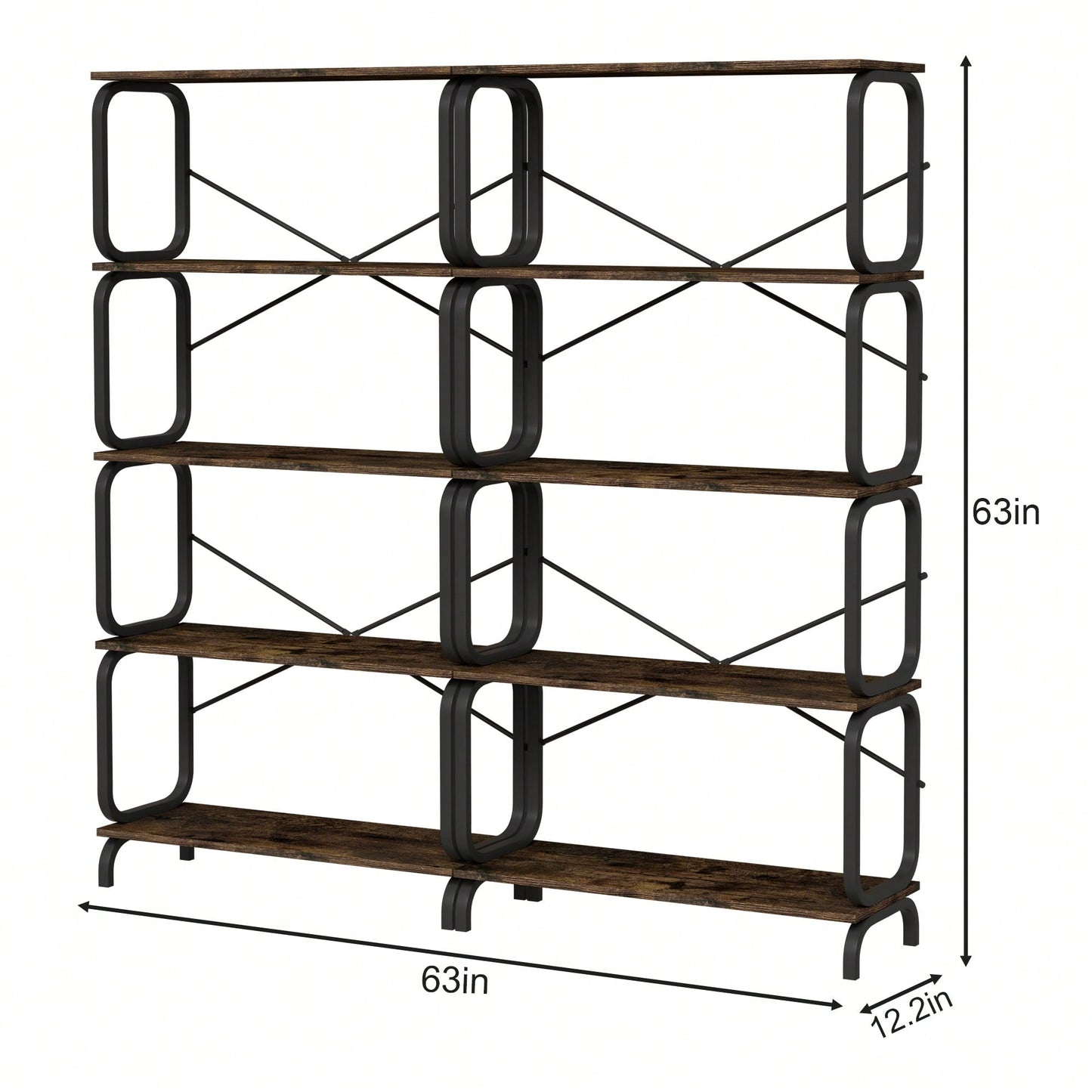 5 Tier Vintage Industrial Style Bookshelf With Metal Frame For Home Office And Living Room Rustic Brown Open Shelves