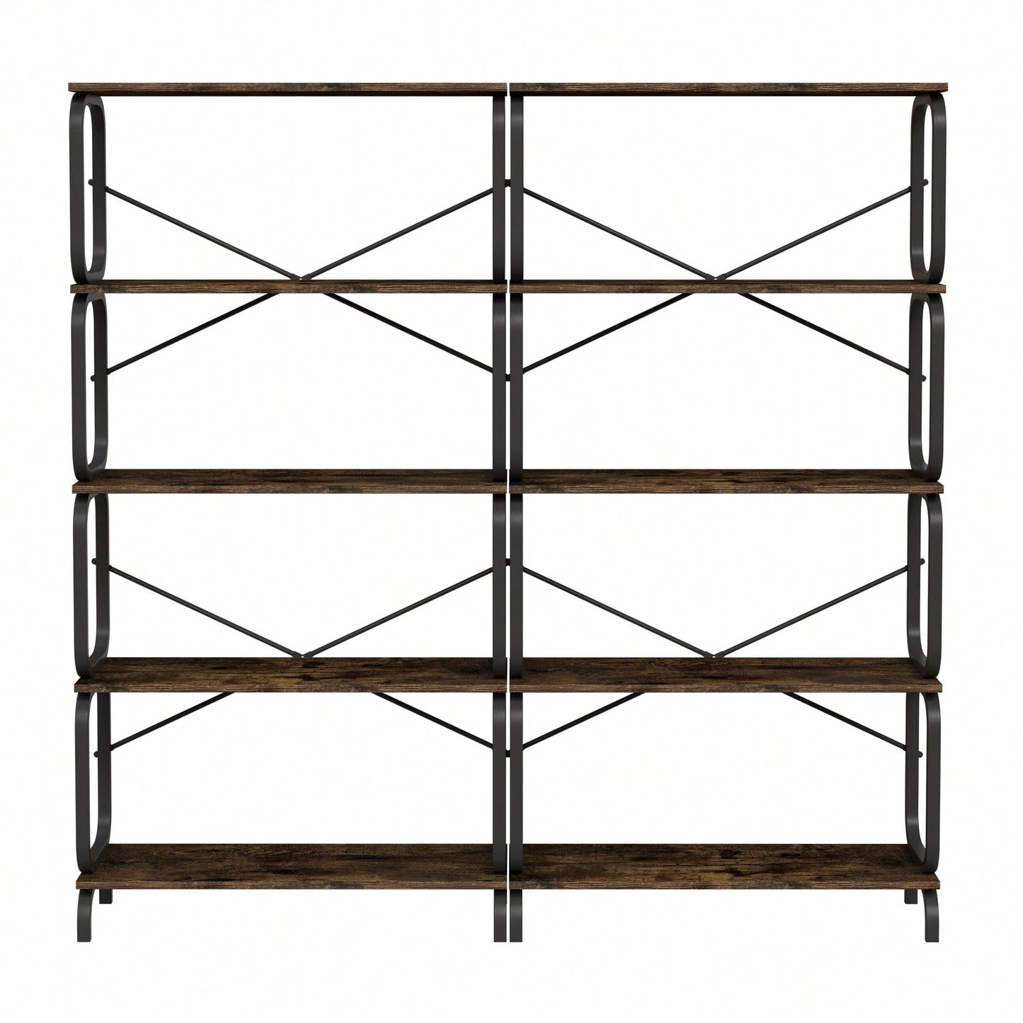 5 Tier Vintage Industrial Style Bookshelf With Metal Frame For Home Office And Living Room Rustic Brown Open Shelves