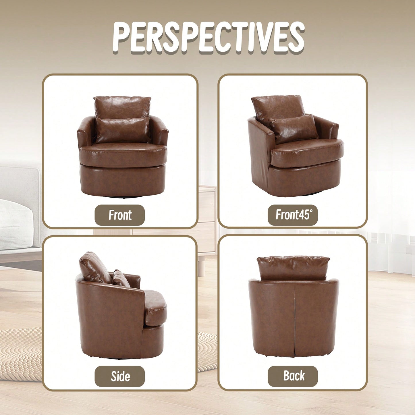 Comfy 360 Degree Swivel Barrel Accent Chair For Living Room, Nursery, Office, And Lounge In Black PU