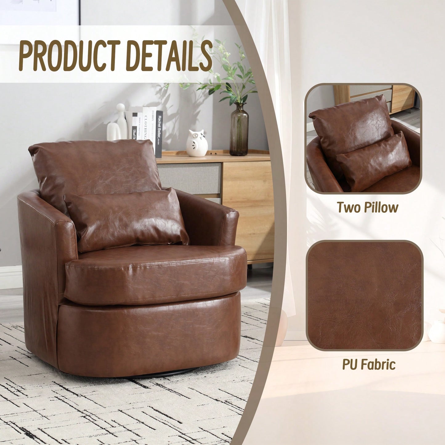 Comfy 360 Degree Swivel Barrel Accent Chair For Living Room, Nursery, Office, And Lounge In Black PU