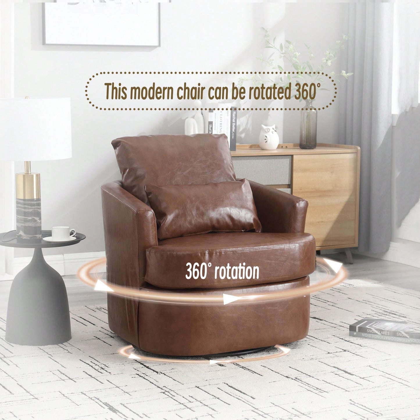 Comfy 360 Degree Swivel Barrel Accent Chair For Living Room, Nursery, Office, And Lounge In Black PU