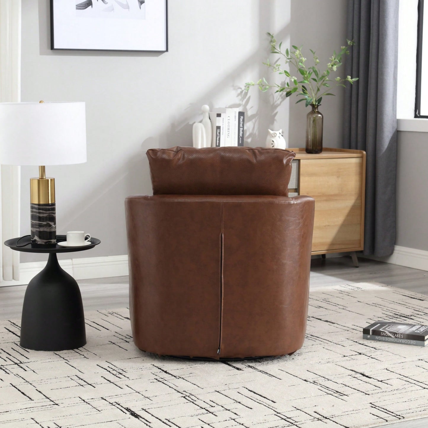 Comfy 360 Degree Swivel Barrel Accent Chair For Living Room, Nursery, Office, And Lounge In Black PU