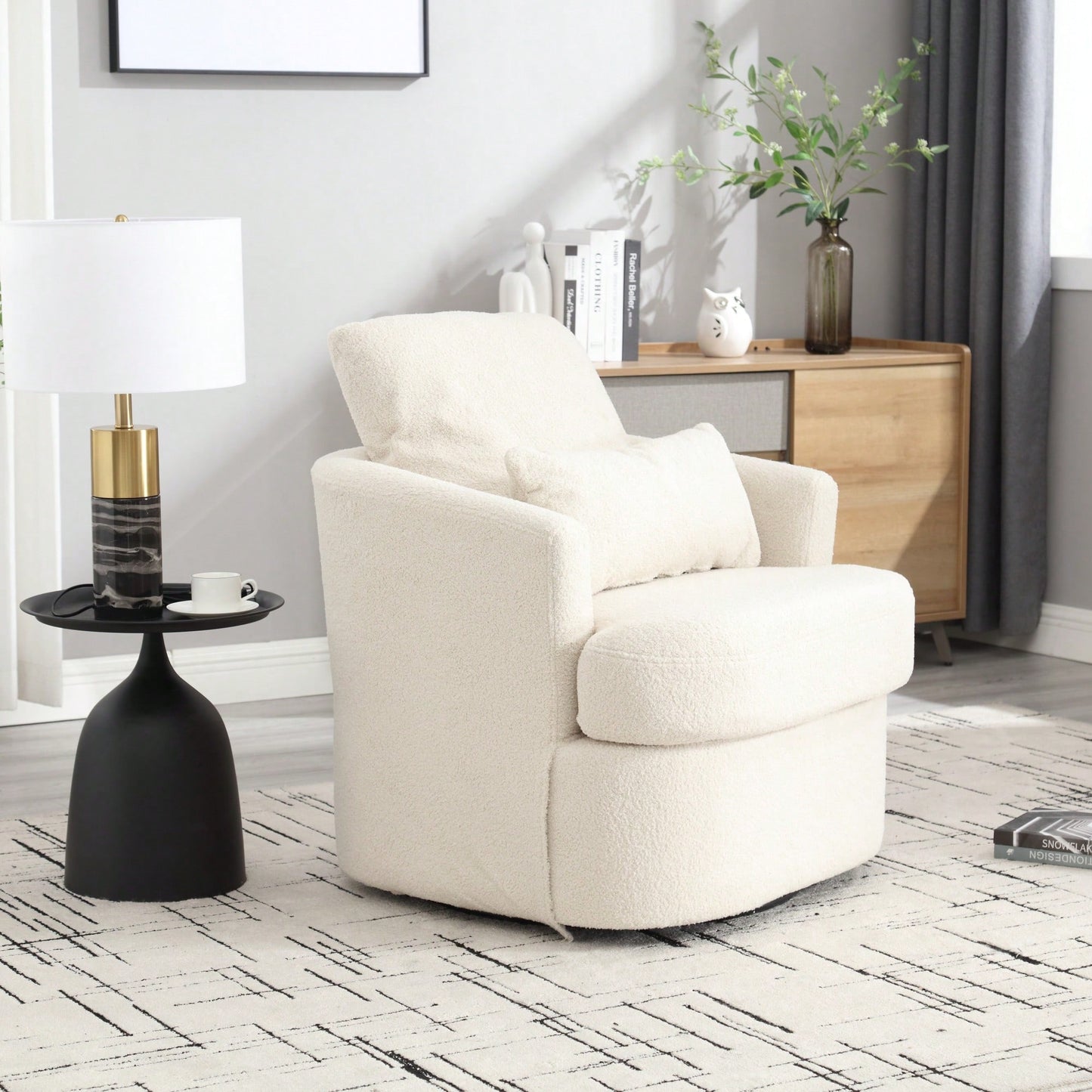 Comfy 360 Degree Swivel Barrel Accent Chair For Living Room, Nursery, Office, And Lounge In Black PU