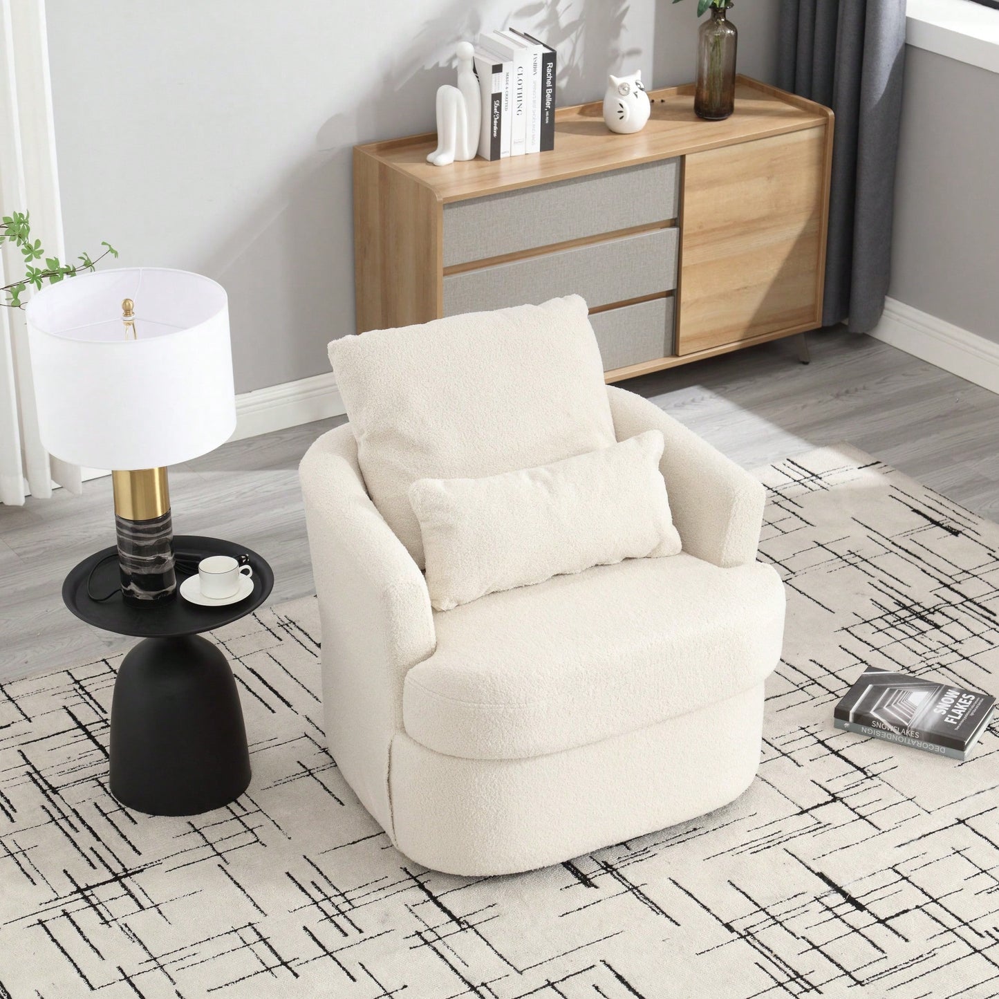 Comfy 360 Degree Swivel Barrel Accent Chair For Living Room, Nursery, Office, And Lounge In Black PU
