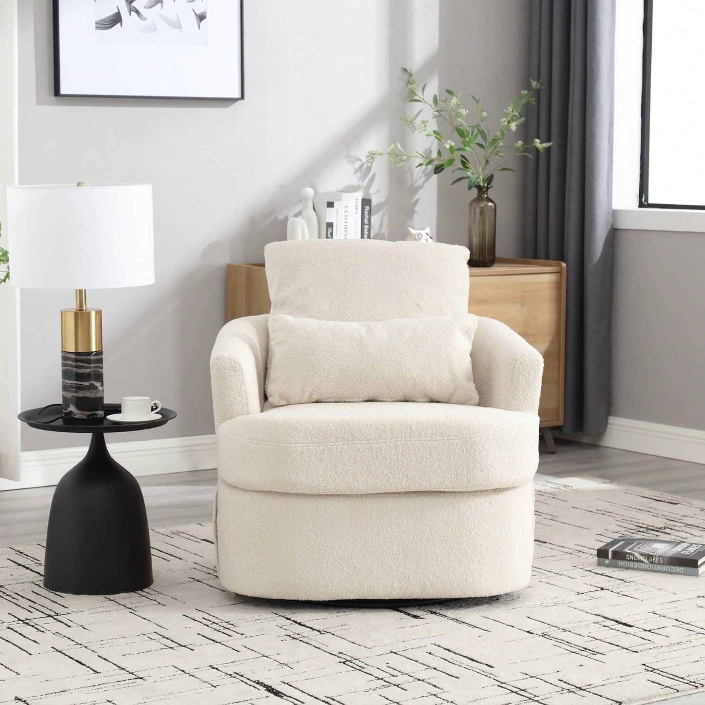 Comfy 360 Degree Swivel Barrel Accent Chair For Living Room, Nursery, Office, And Lounge In Black PU