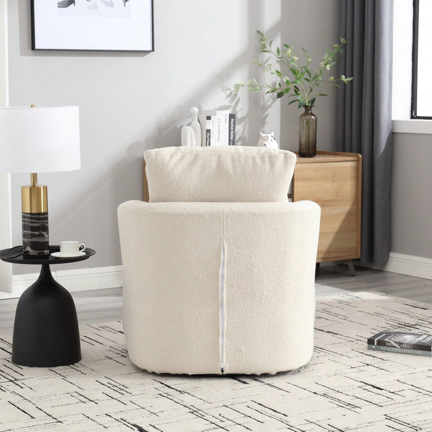 Comfy 360 Degree Swivel Barrel Accent Chair For Living Room, Nursery, Office, And Lounge In Black PU