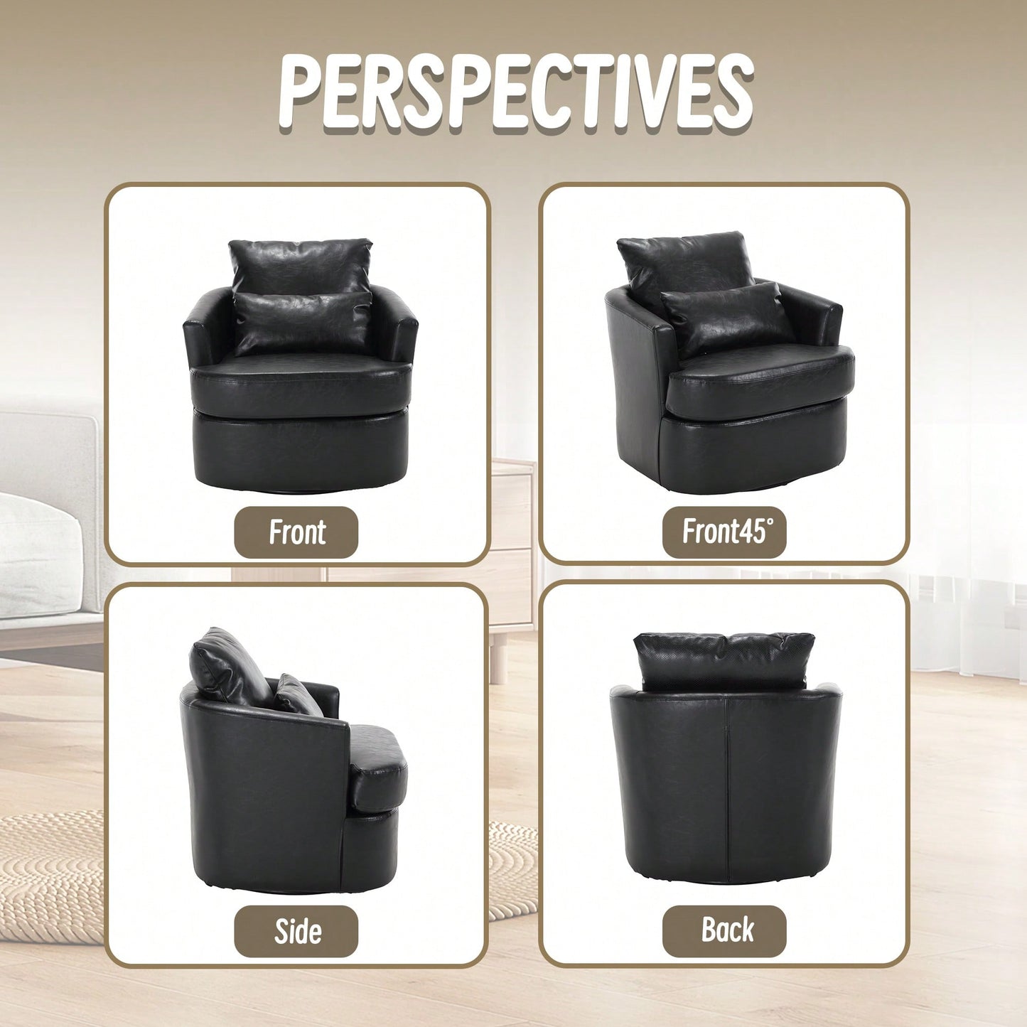 Comfy 360 Degree Swivel Barrel Accent Chair For Living Room, Nursery, Office, And Lounge In Black PU