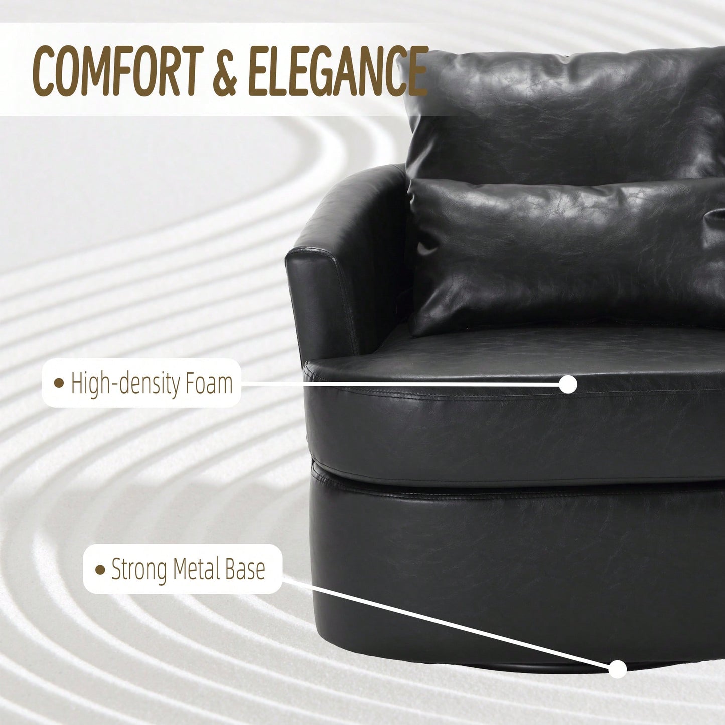 Comfy 360 Degree Swivel Barrel Accent Chair For Living Room, Nursery, Office, And Lounge In Black PU