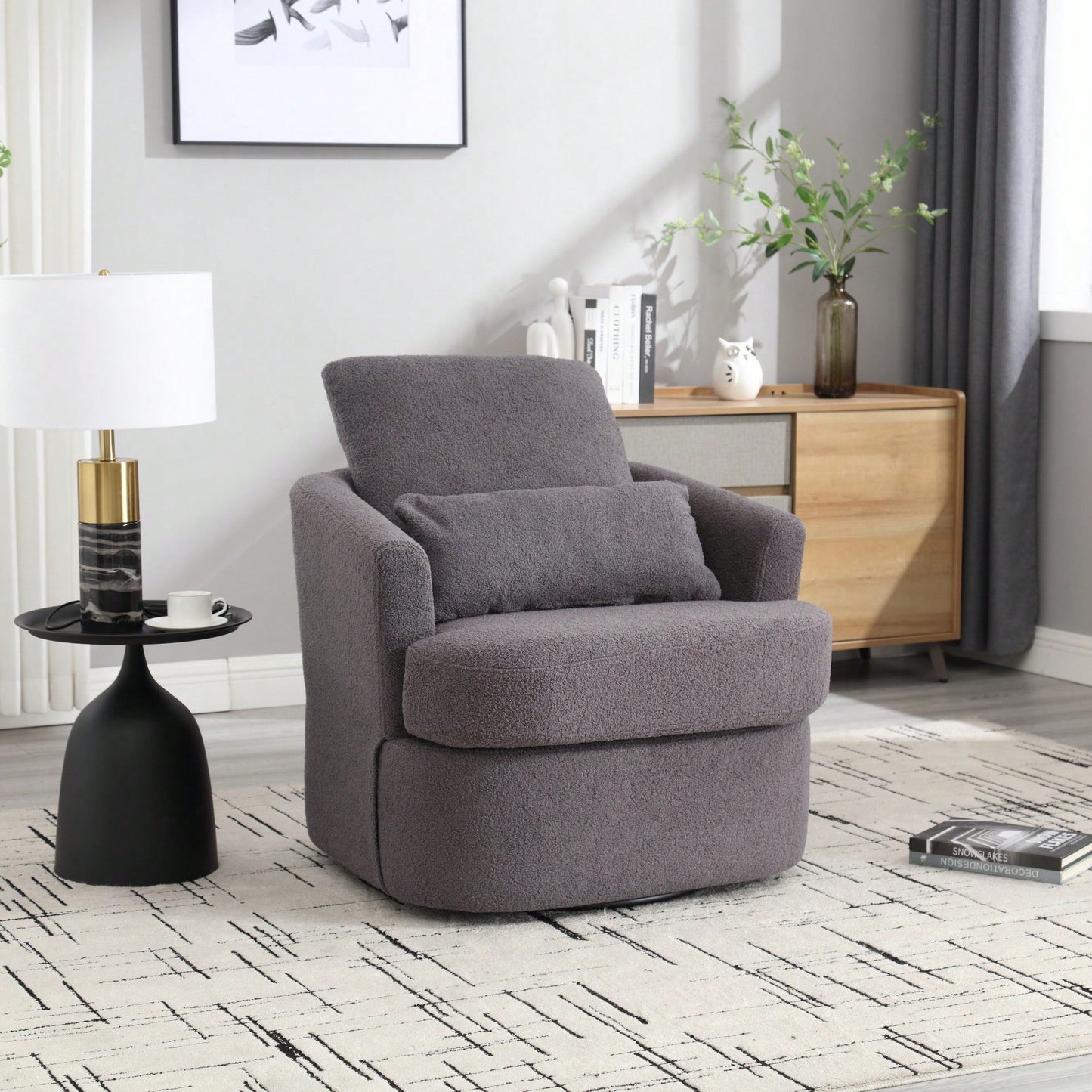Comfy 360 Degree Swivel Barrel Accent Chair For Living Room, Nursery, Office, And Lounge In Black PU