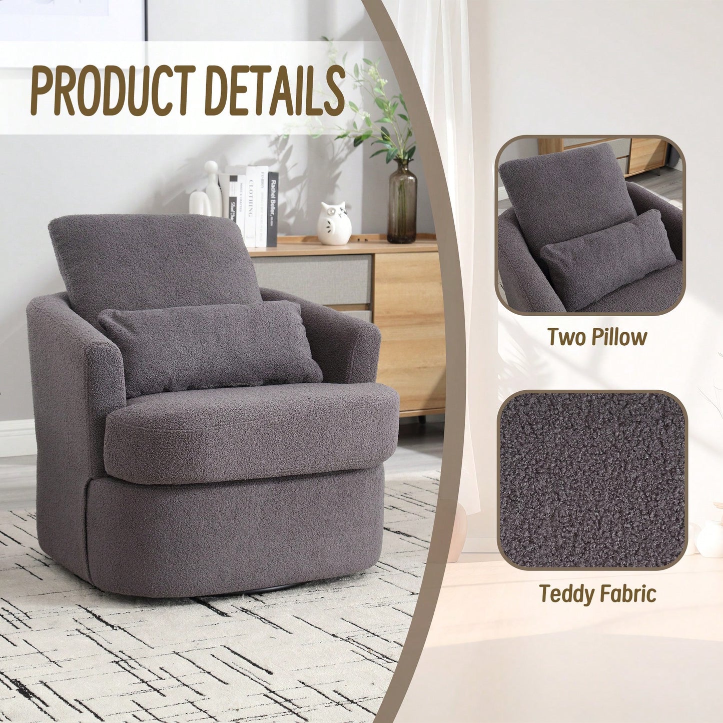 Comfy 360 Degree Swivel Barrel Accent Chair For Living Room, Nursery, Office, And Lounge In Black PU