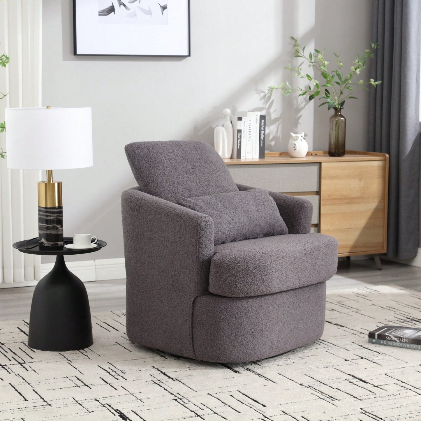 Comfy 360 Degree Swivel Barrel Accent Chair For Living Room, Nursery, Office, And Lounge In Black PU