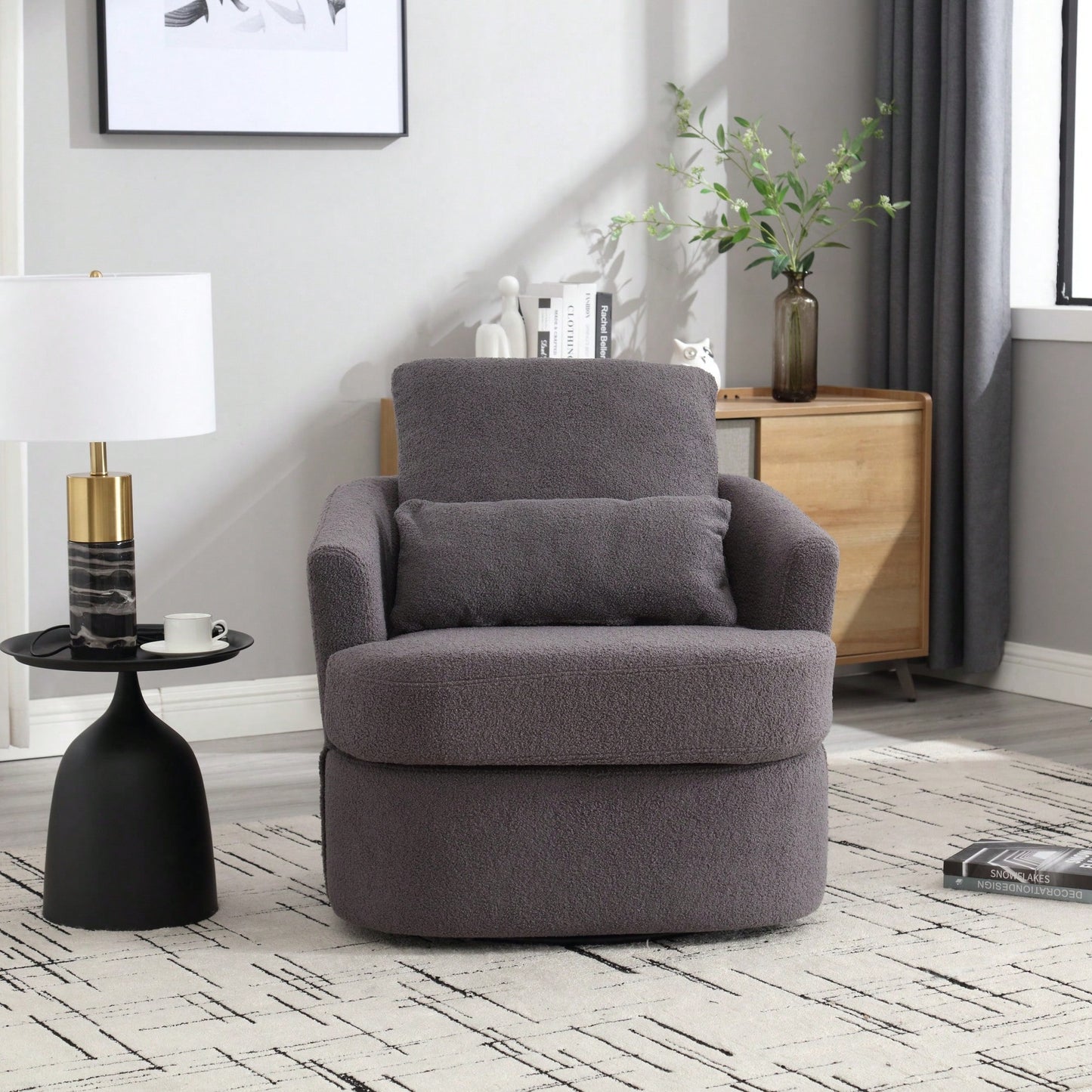 Comfy 360 Degree Swivel Barrel Accent Chair For Living Room, Nursery, Office, And Lounge In Black PU