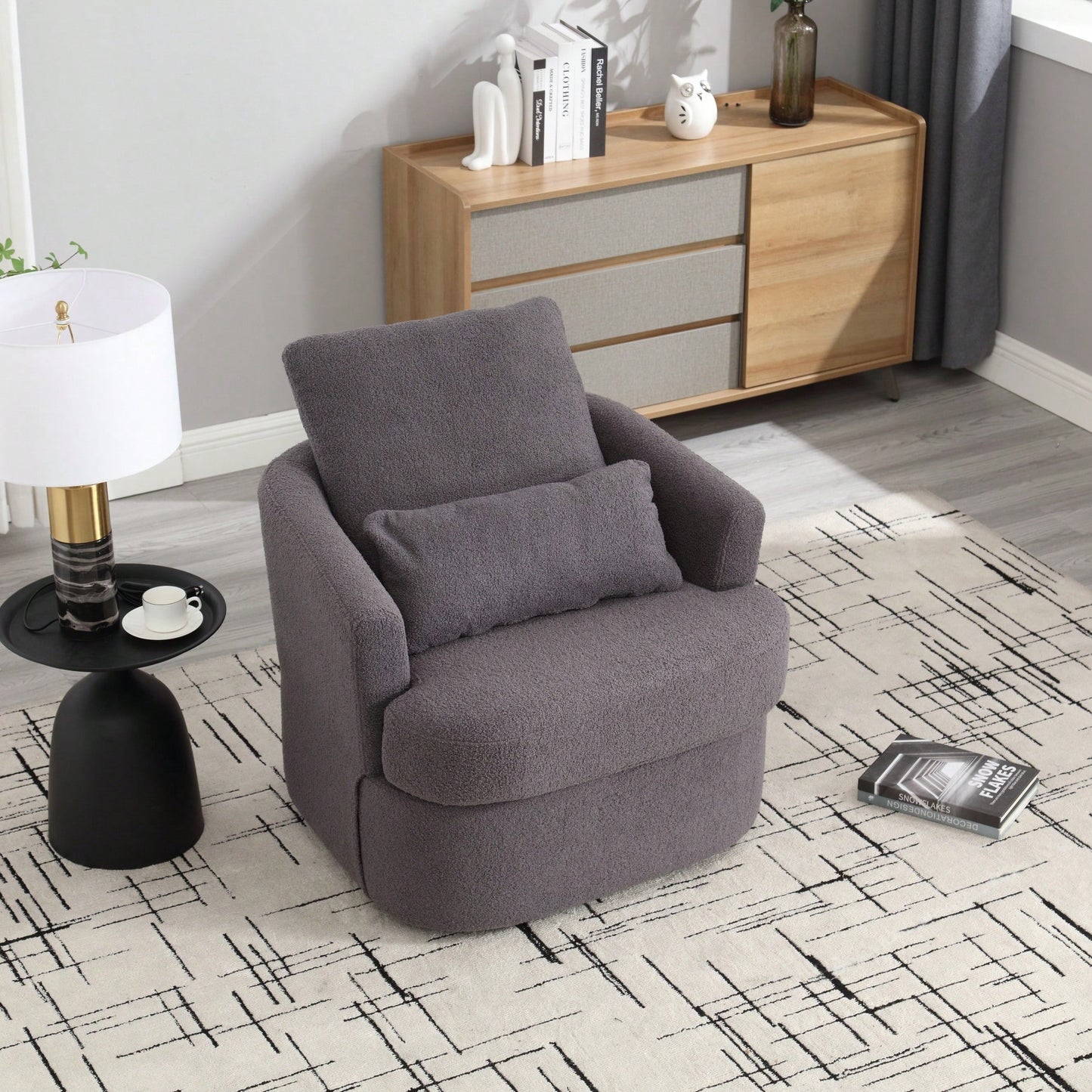 Comfy 360 Degree Swivel Barrel Accent Chair For Living Room, Nursery, Office, And Lounge In Black PU
