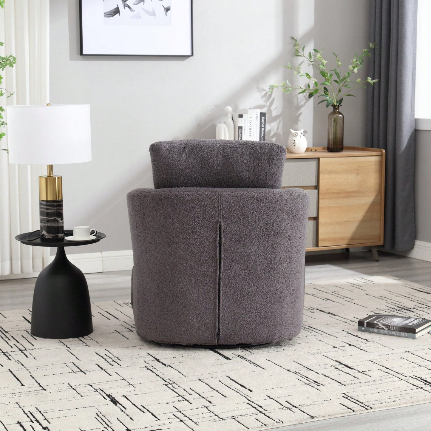 Comfy 360 Degree Swivel Barrel Accent Chair For Living Room, Nursery, Office, And Lounge In Black PU