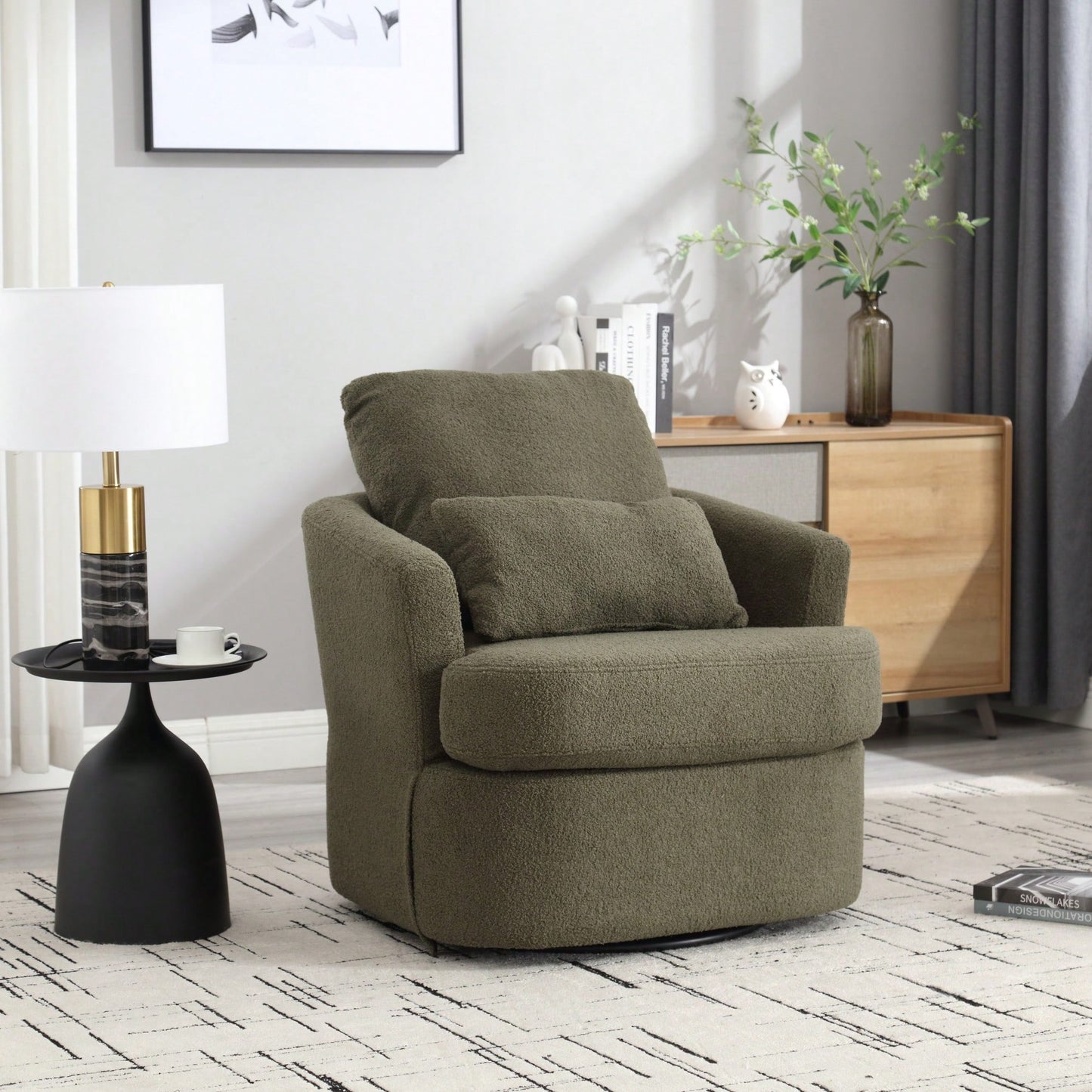 Comfy 360 Degree Swivel Barrel Accent Chair For Living Room, Nursery, Office, And Lounge In Black PU