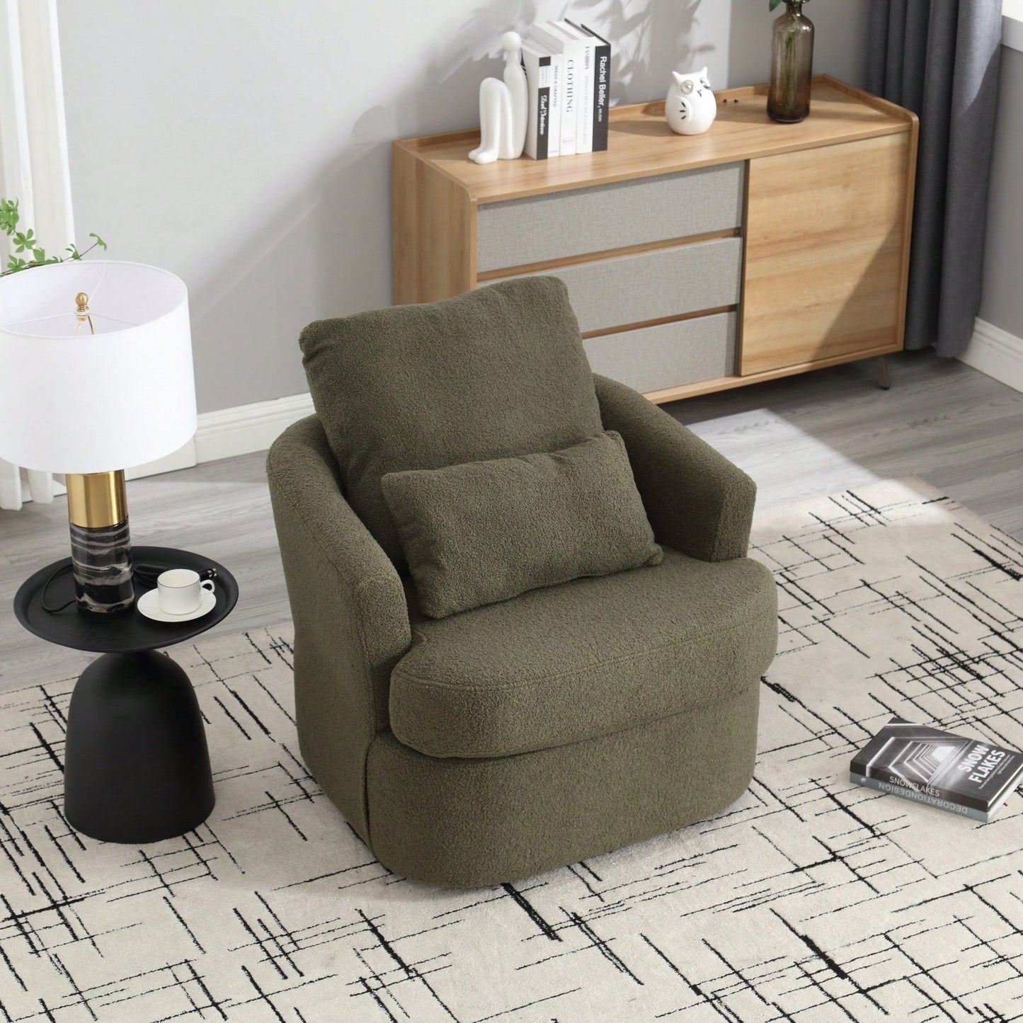 Comfy 360 Degree Swivel Barrel Accent Chair For Living Room, Nursery, Office, And Lounge In Black PU