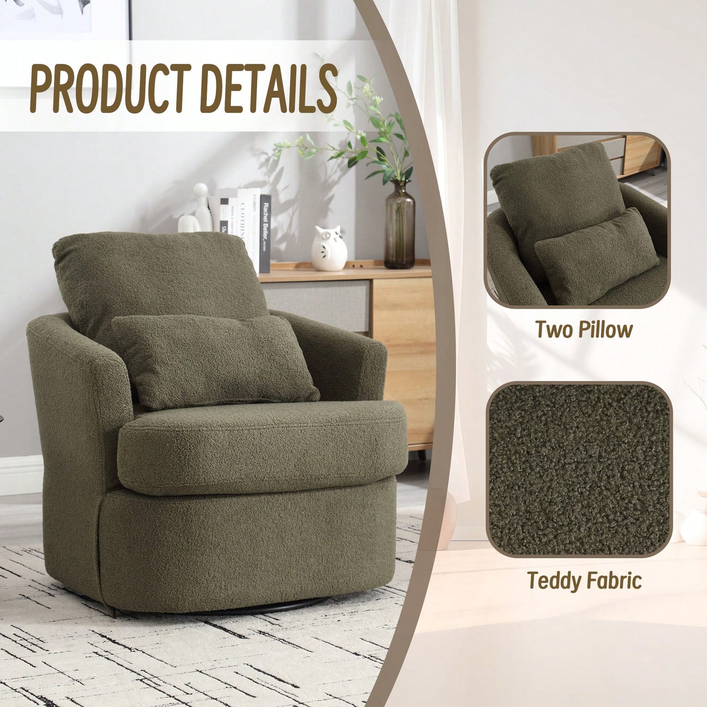 Comfy 360 Degree Swivel Barrel Accent Chair For Living Room, Nursery, Office, And Lounge In Black PU