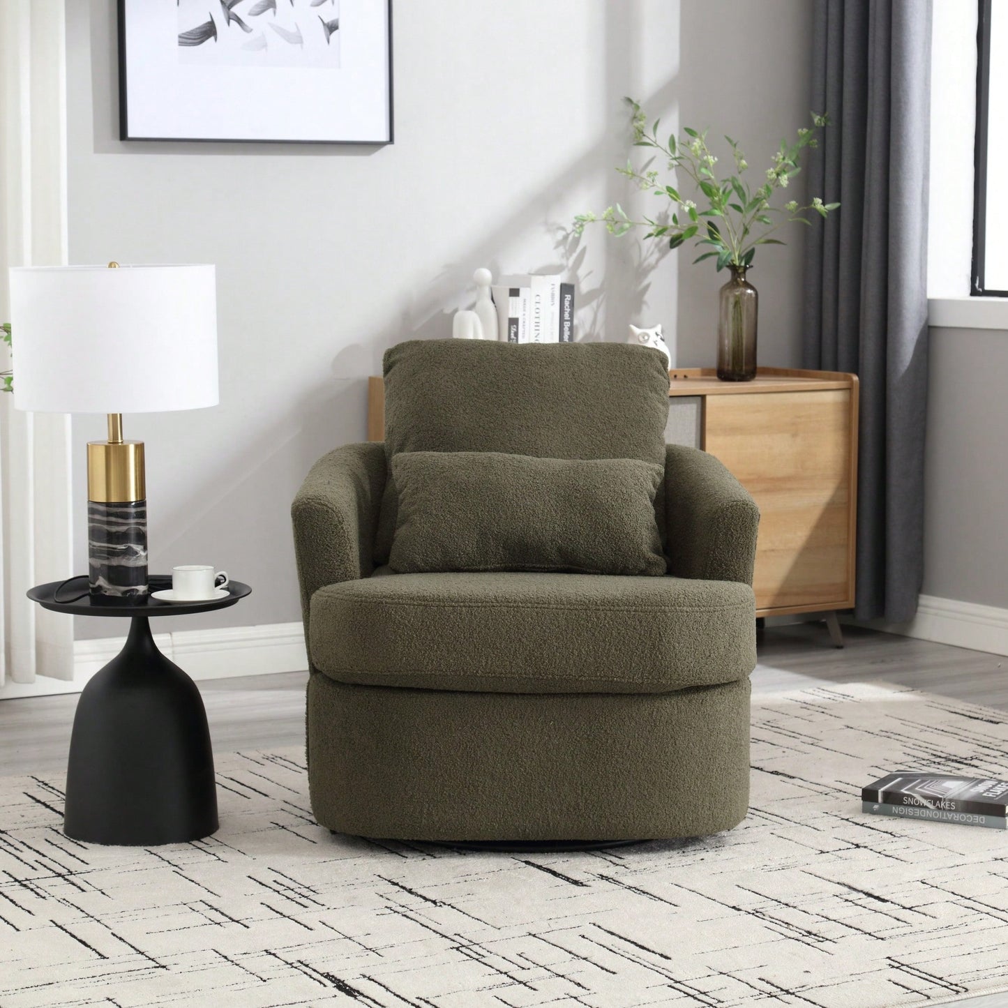 Comfy 360 Degree Swivel Barrel Accent Chair For Living Room, Nursery, Office, And Lounge In Black PU