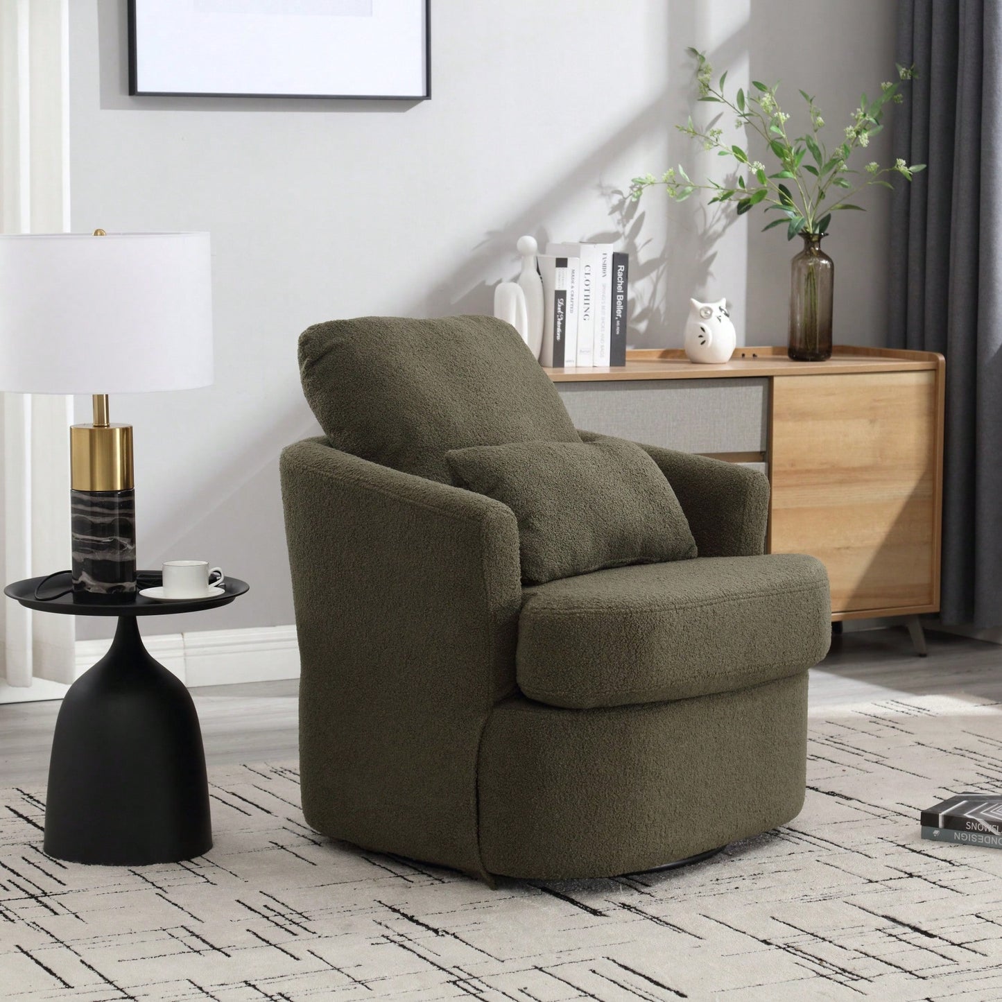 Comfy 360 Degree Swivel Barrel Accent Chair For Living Room, Nursery, Office, And Lounge In Black PU