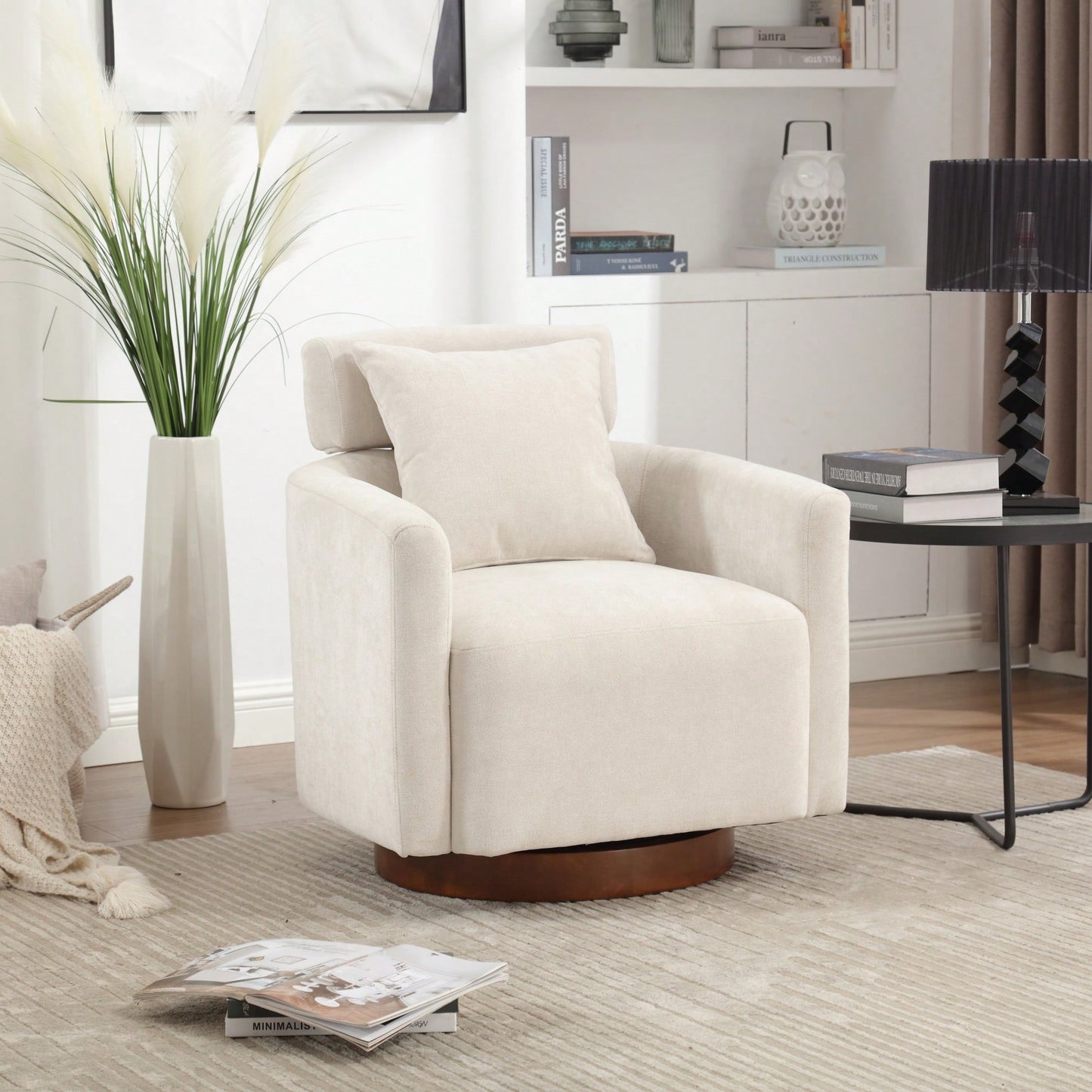 Ergonomic Living Room Chair With 360-Degree Rotation Multi-Gear Adjustable Backrest Soft Chenille Fabric