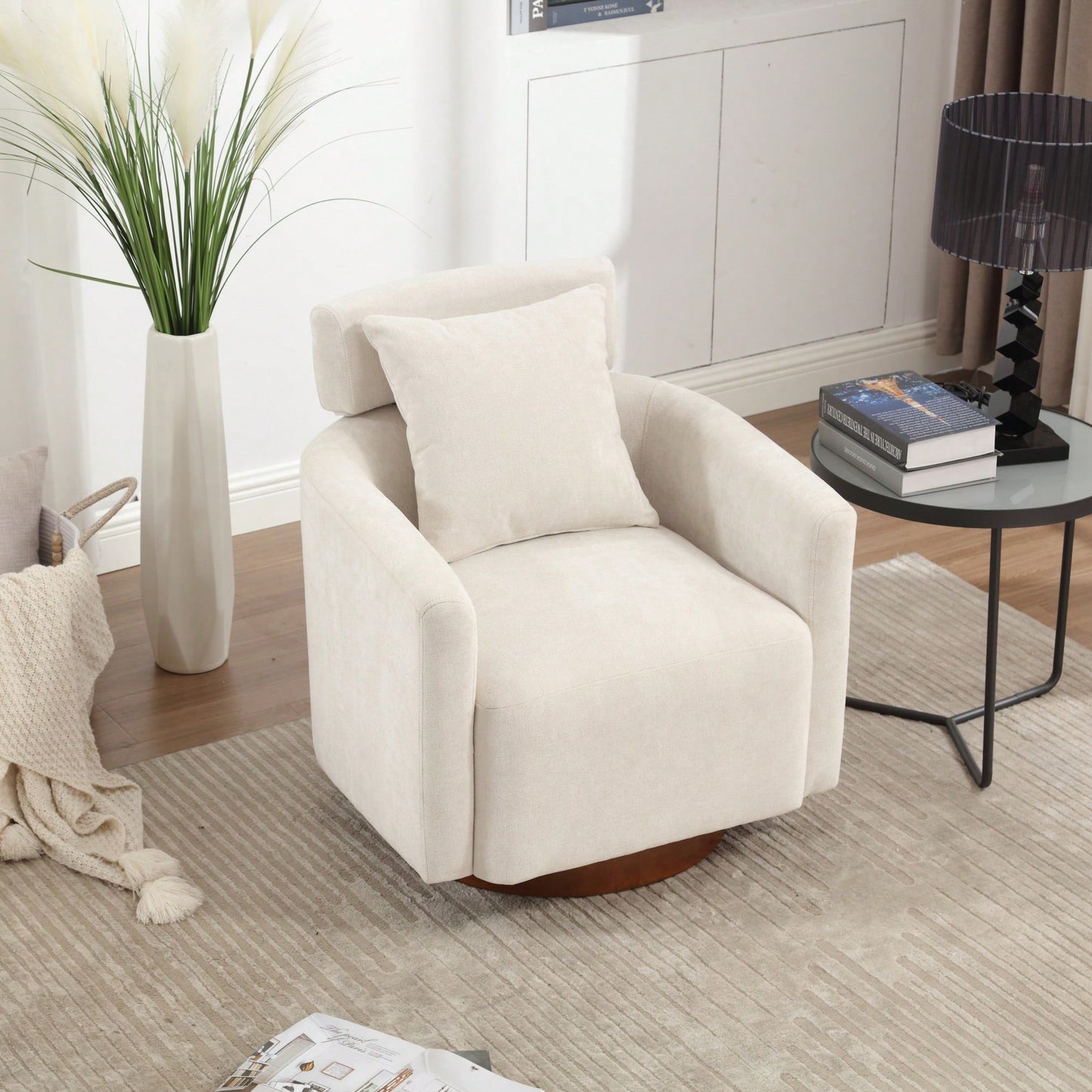 Ergonomic Living Room Chair With 360-Degree Rotation Multi-Gear Adjustable Backrest Soft Chenille Fabric