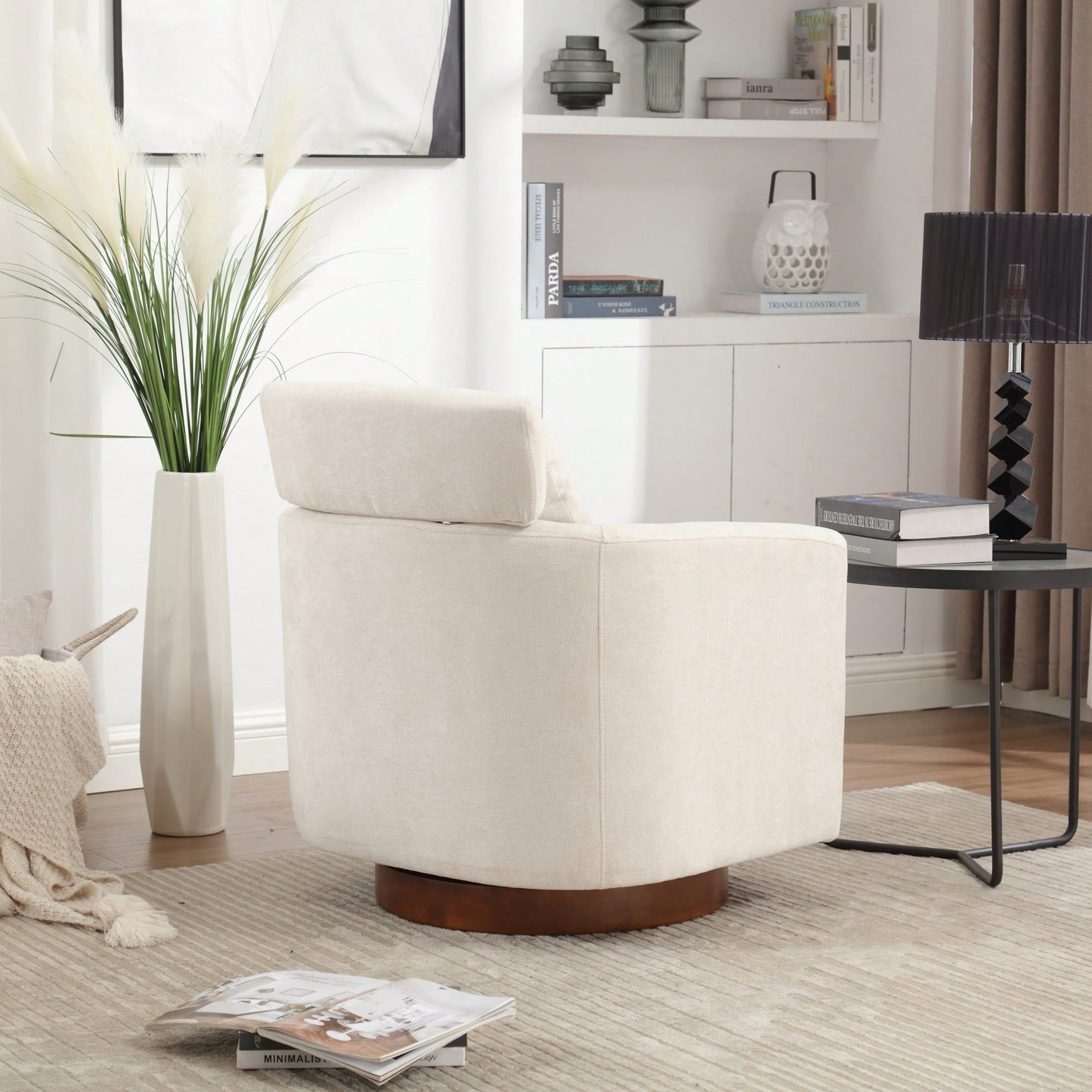 Ergonomic Living Room Chair With 360-Degree Rotation Multi-Gear Adjustable Backrest Soft Chenille Fabric