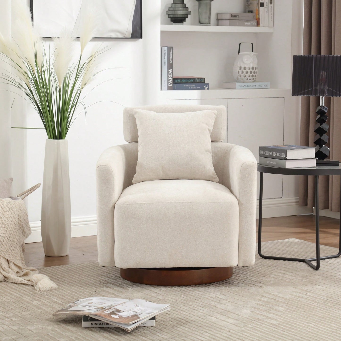 Ergonomic Living Room Chair With 360-Degree Rotation Multi-Gear Adjustable Backrest Soft Chenille Fabric
