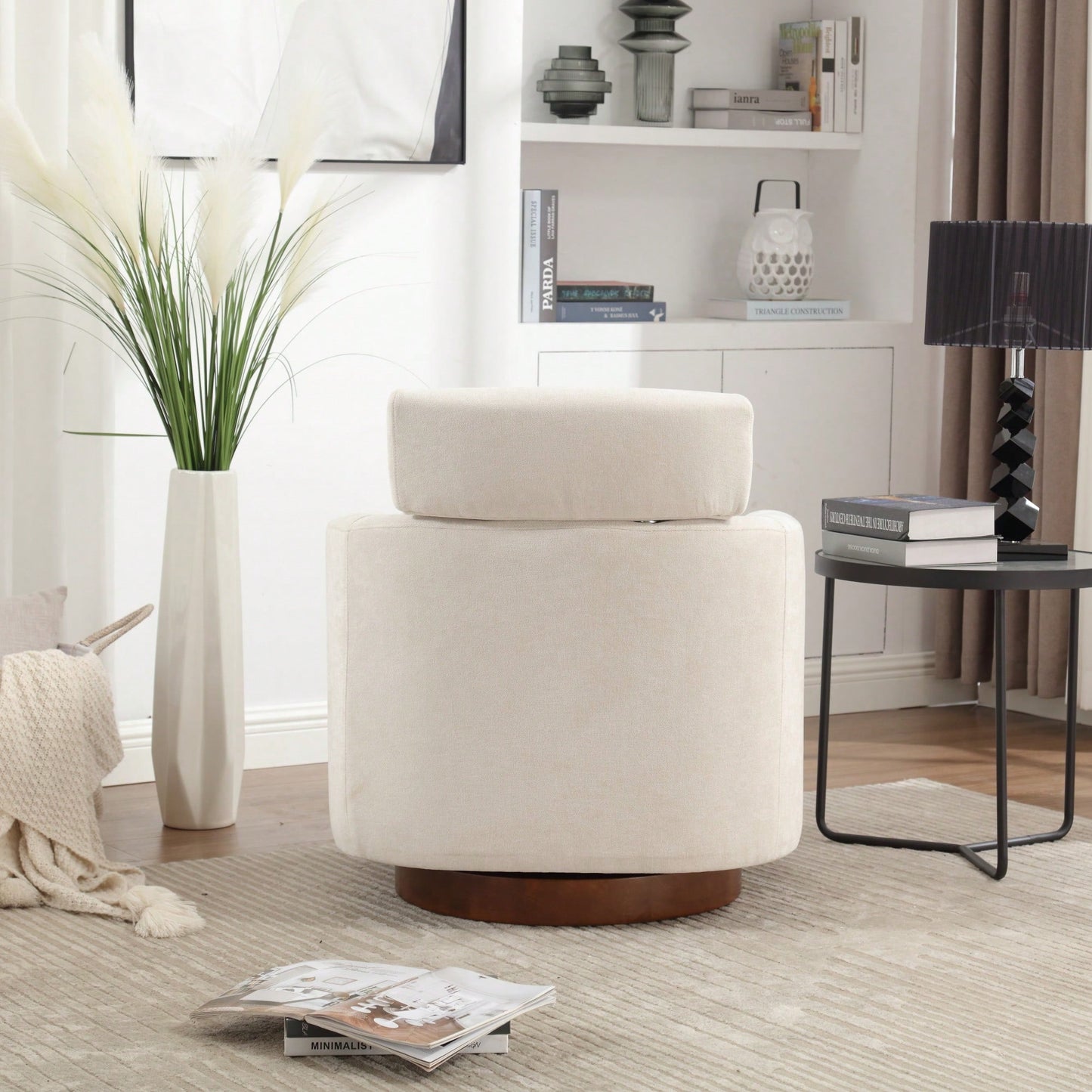 Ergonomic Living Room Chair With 360-Degree Rotation Multi-Gear Adjustable Backrest Soft Chenille Fabric