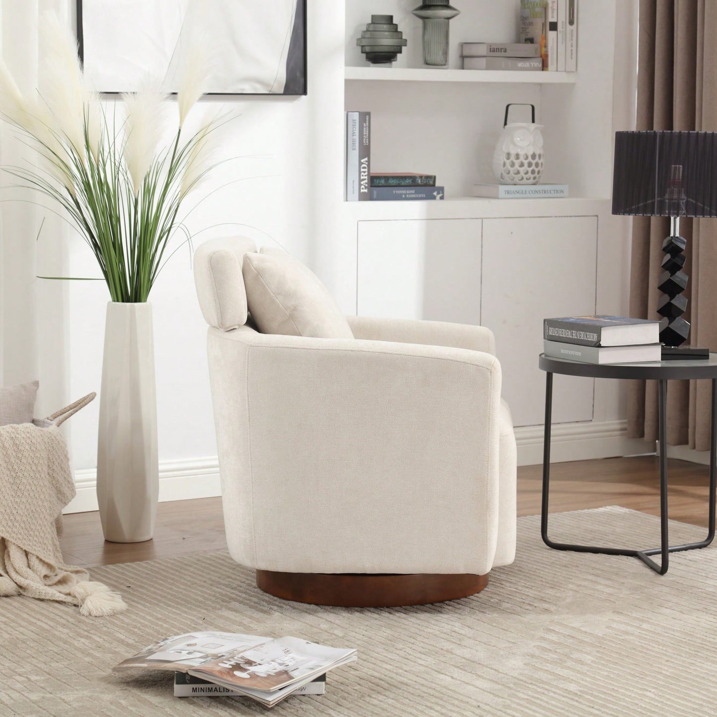 Ergonomic Living Room Chair With 360-Degree Rotation Multi-Gear Adjustable Backrest Soft Chenille Fabric