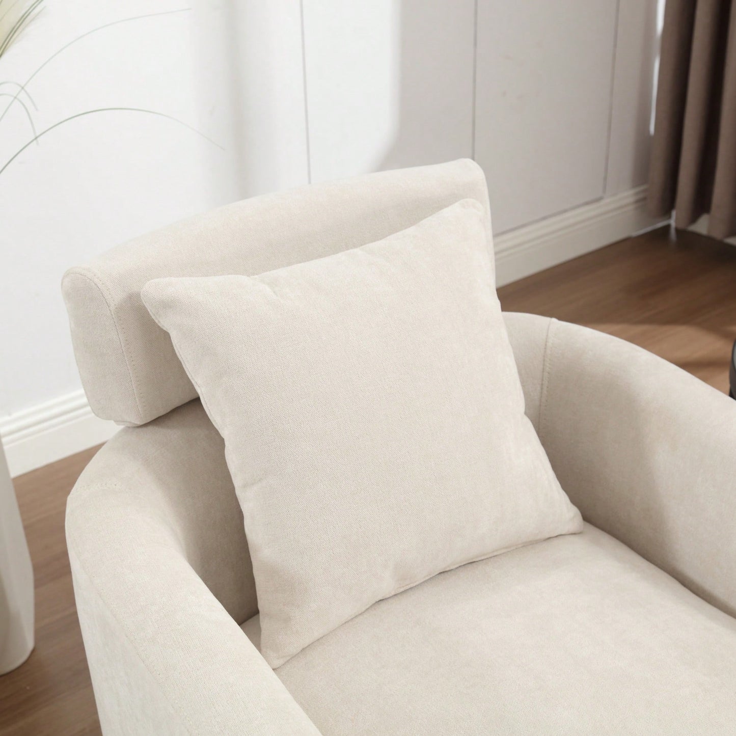 Ergonomic Living Room Chair With 360-Degree Rotation Multi-Gear Adjustable Backrest Soft Chenille Fabric