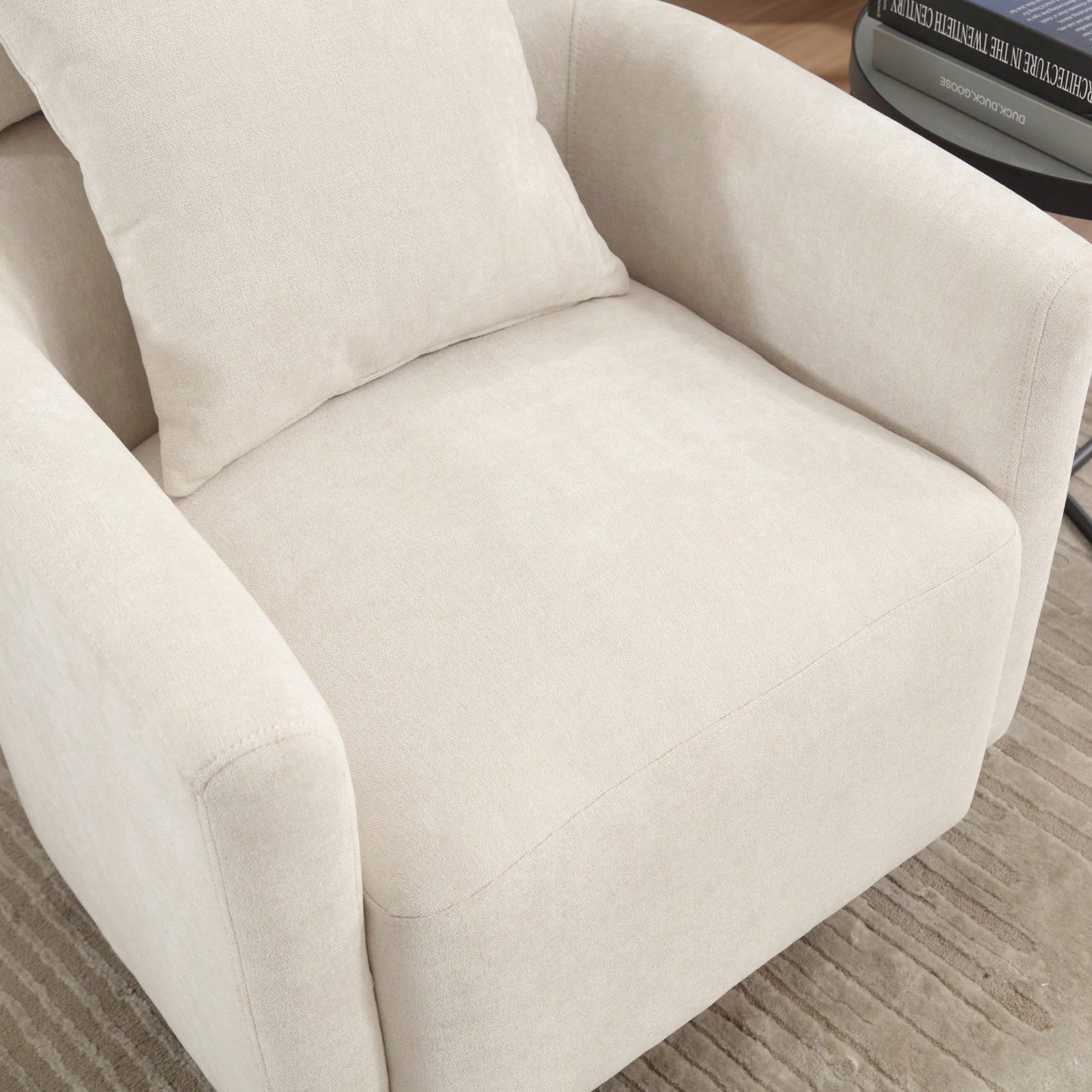 Ergonomic Living Room Chair With 360-Degree Rotation Multi-Gear Adjustable Backrest Soft Chenille Fabric