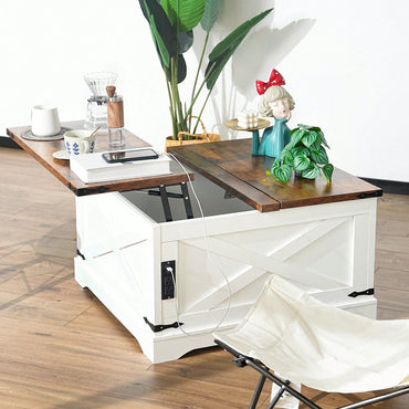 Multi-Functional Vintage White Coffee Table With Lifting Mechanism For Living Room 90CM