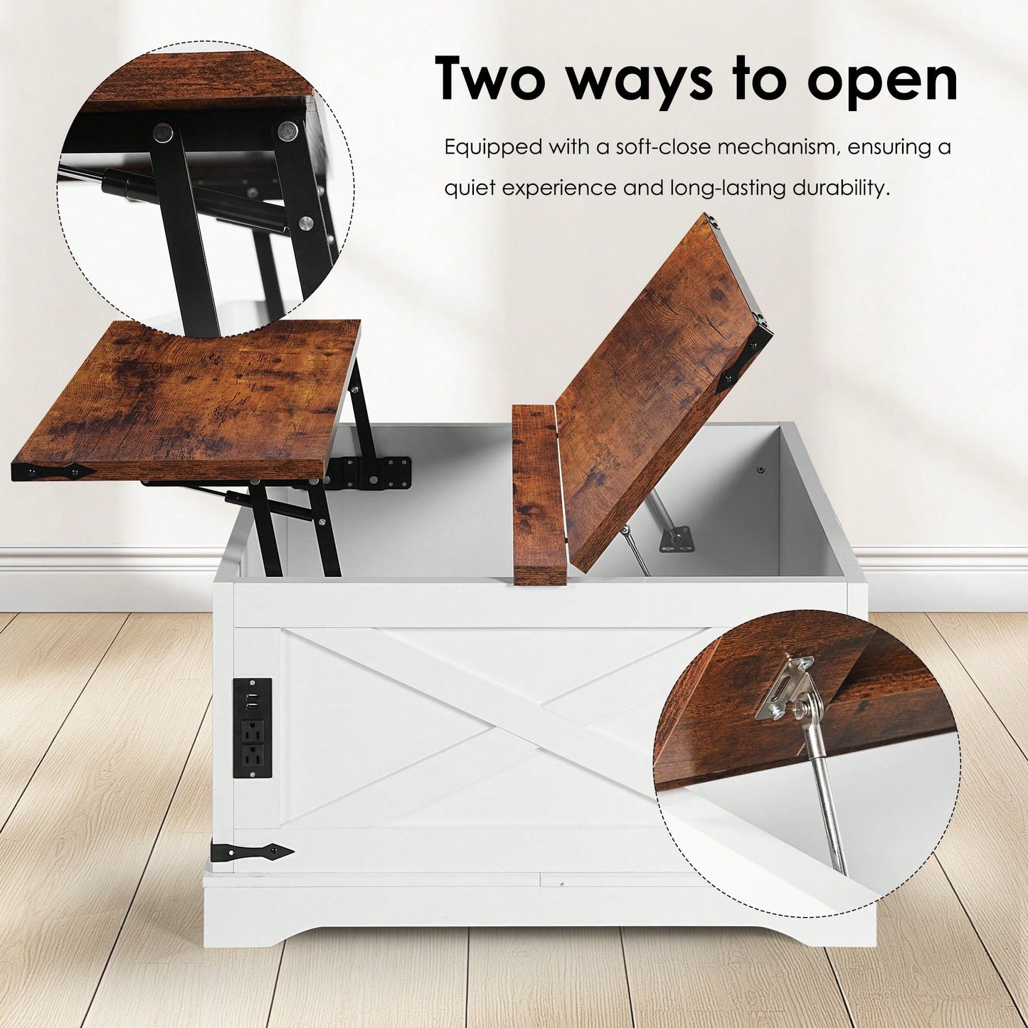 Multi-Functional Vintage White Coffee Table With Lifting Mechanism For Living Room 90CM