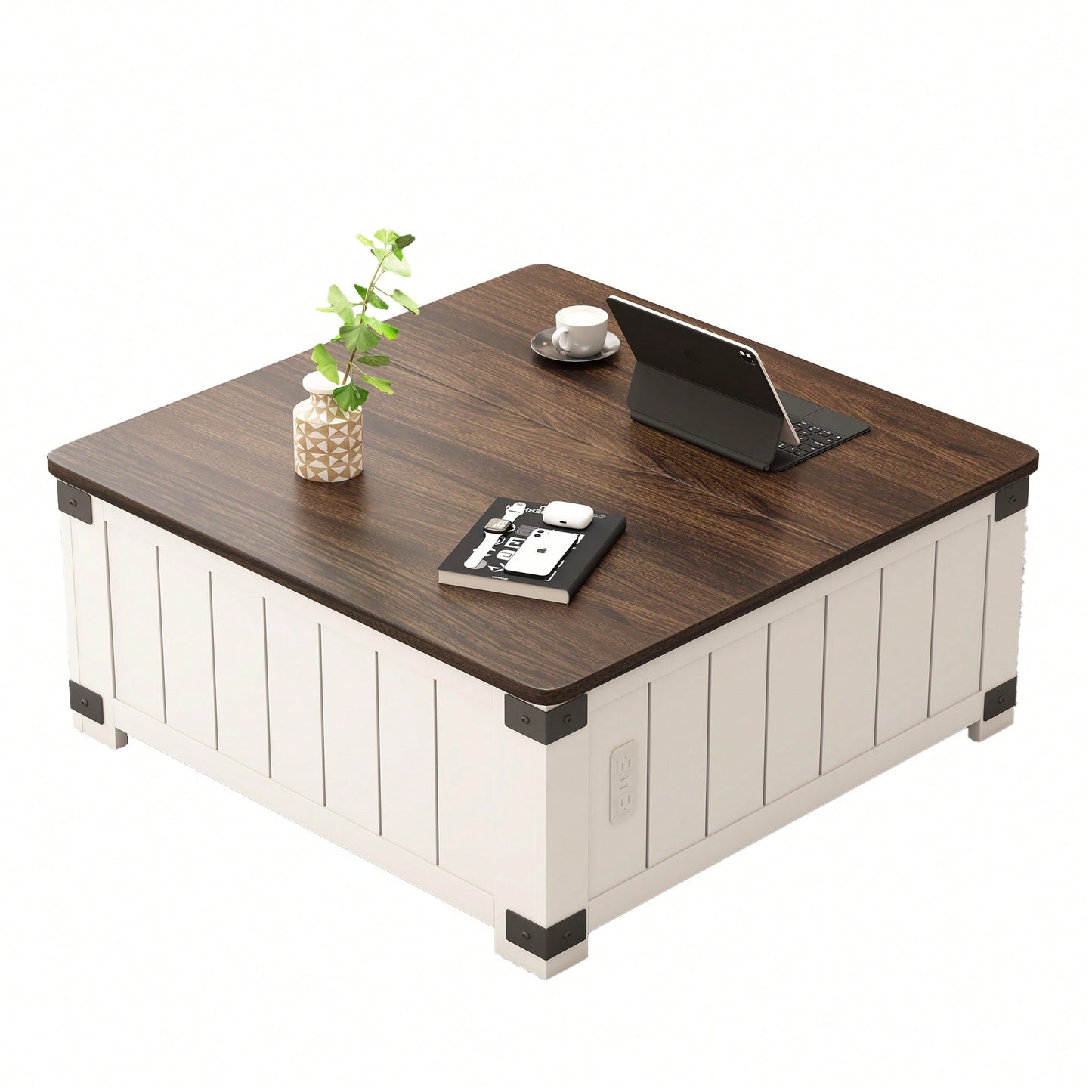 Farmhouse Lift Top Coffee Table with Storage and USB Charging Station Versatile Center Table for Living Room Bedroom and Home Office