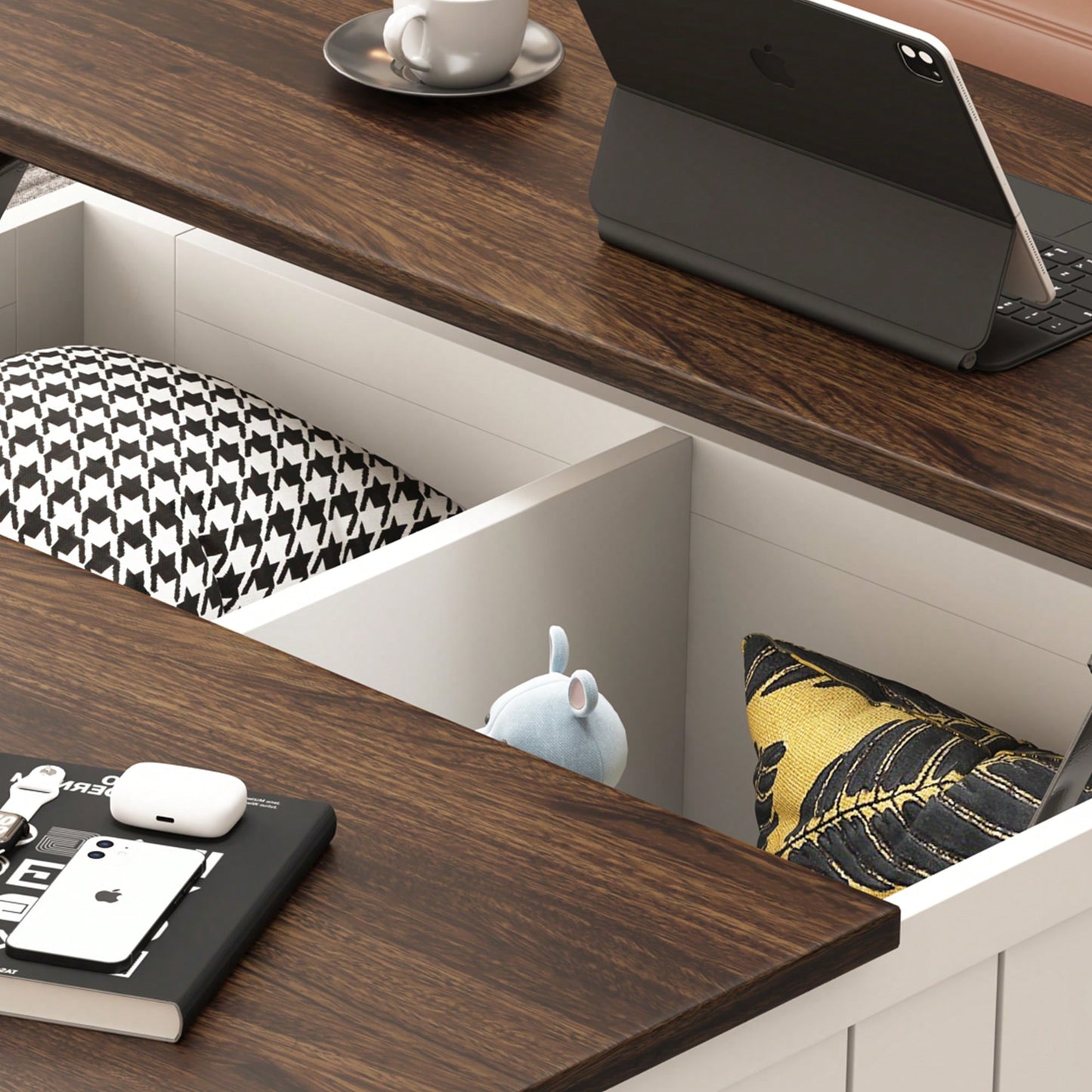 Farmhouse Lift Top Coffee Table with Storage and USB Charging Station Versatile Center Table for Living Room Bedroom and Home Office