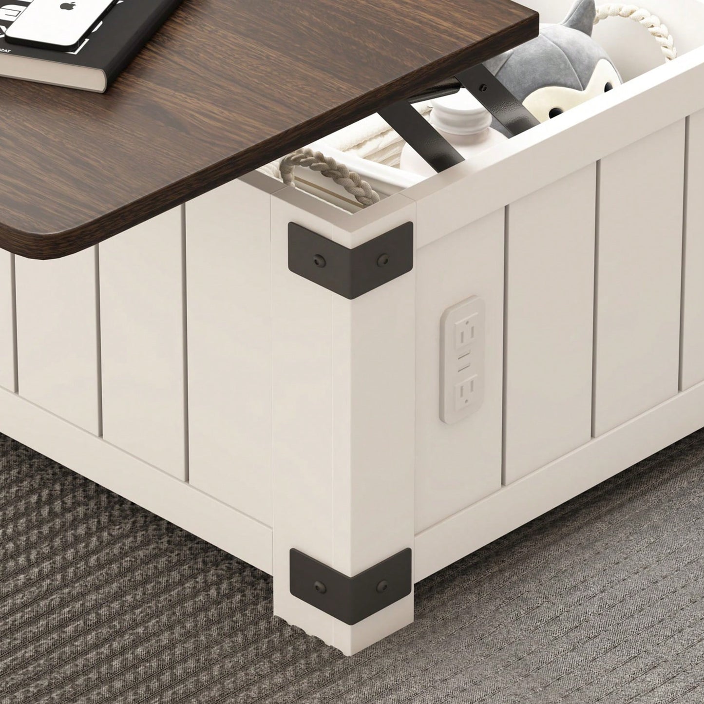 Farmhouse Lift Top Coffee Table with Storage and USB Charging Station Versatile Center Table for Living Room Bedroom and Home Office