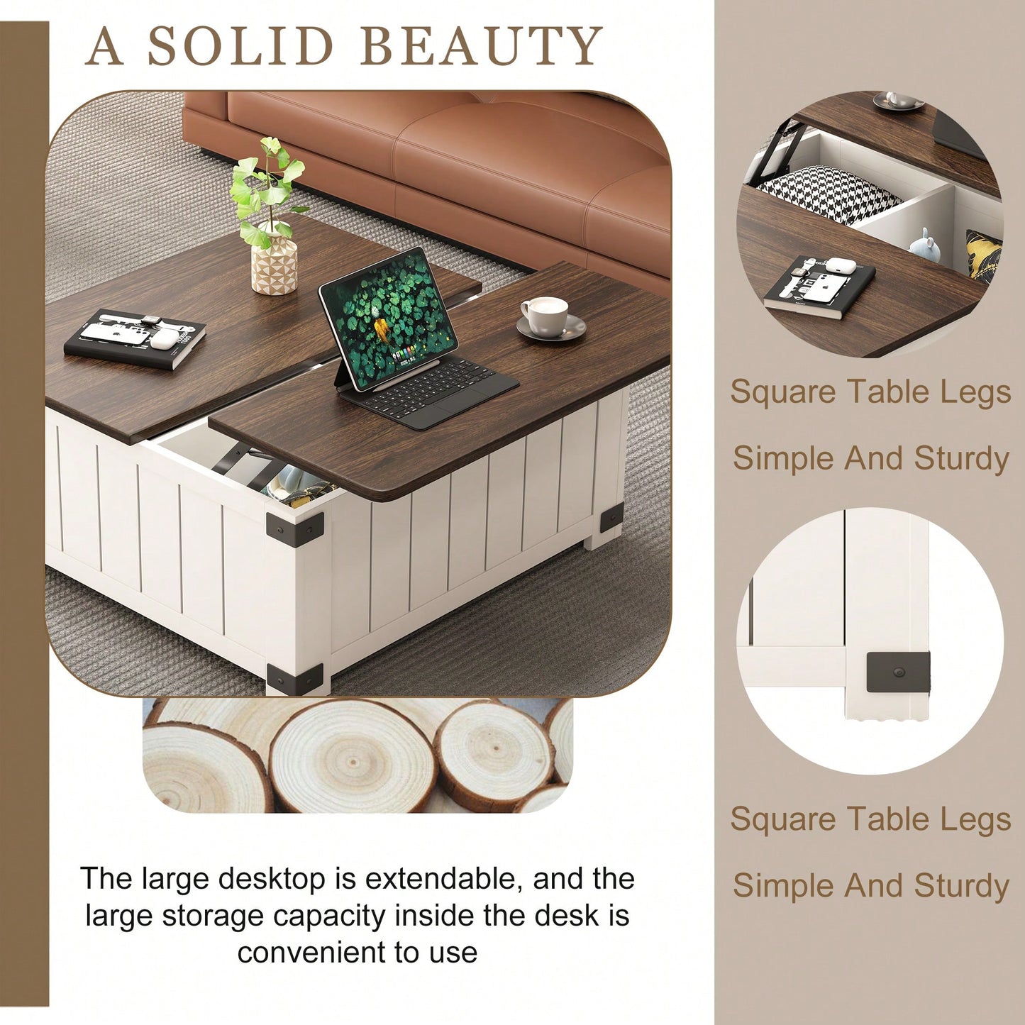 Farmhouse Lift Top Coffee Table with Storage and USB Charging Station Versatile Center Table for Living Room Bedroom and Home Office