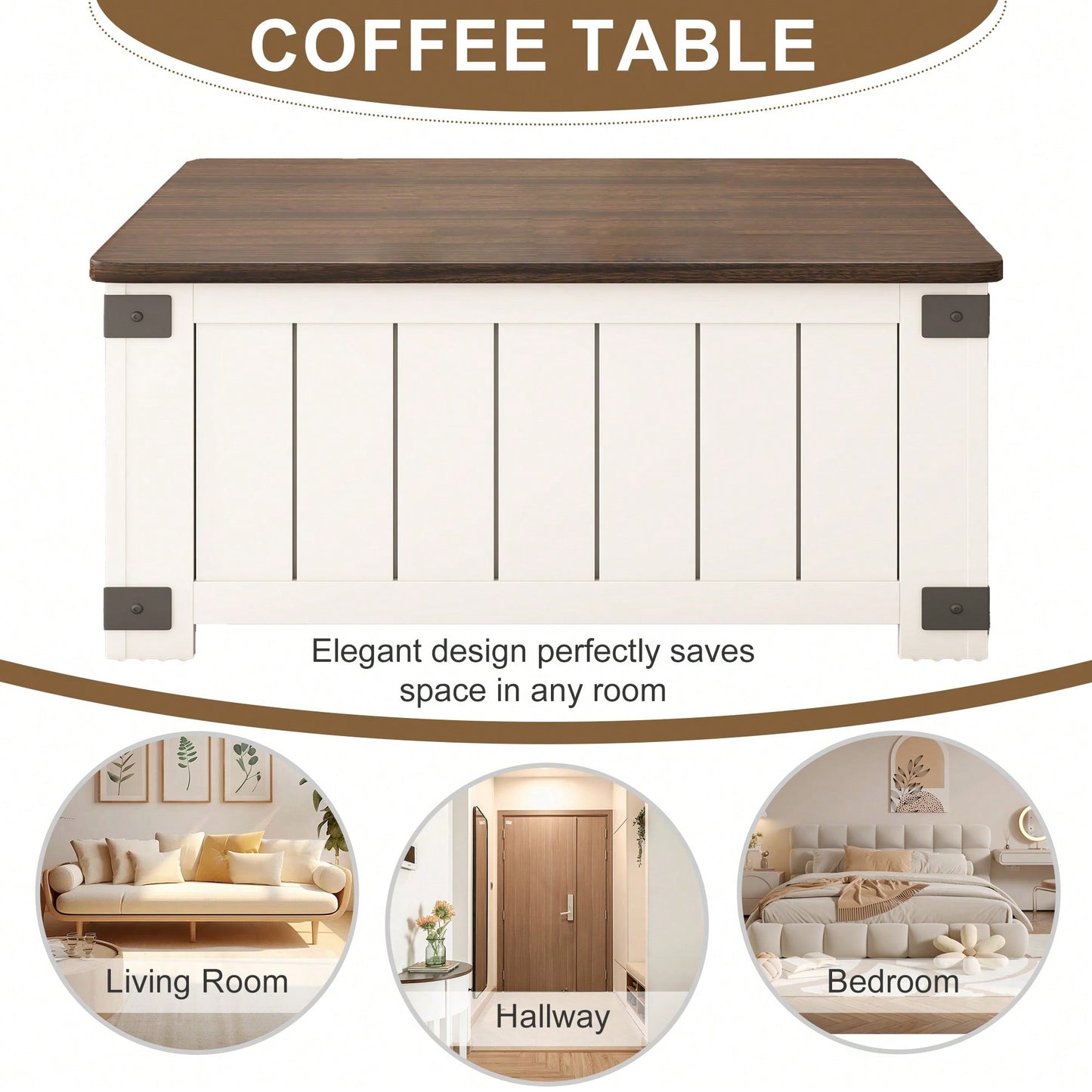 Farmhouse Lift Top Coffee Table with Storage and USB Charging Station Versatile Center Table for Living Room Bedroom and Home Office